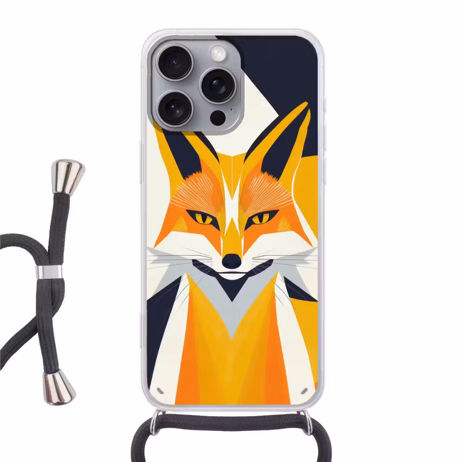 Vos - Oranje - Abstract - Driehoeken Hoesje iPhone 16 Pro Max met koord klein -3d