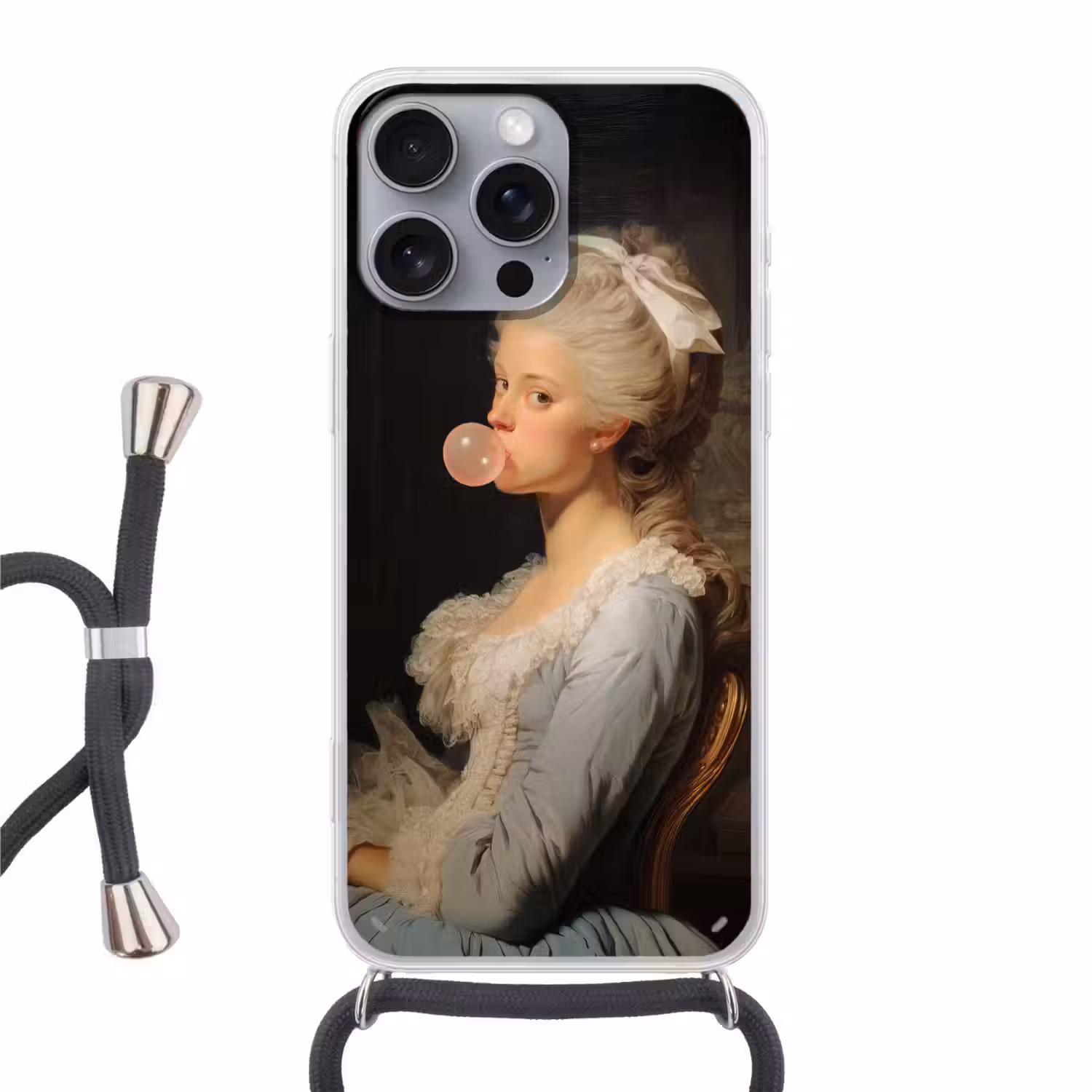 Vrouw - Barokjurk - Kauwgom Hoesje iPhone 16 Pro Max met koord klein -3d