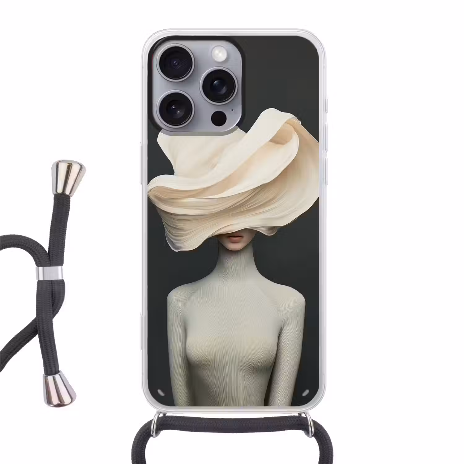 Vrouw - Beige - hoed Hoesje iPhone 16 Pro Max met koord klein -3d