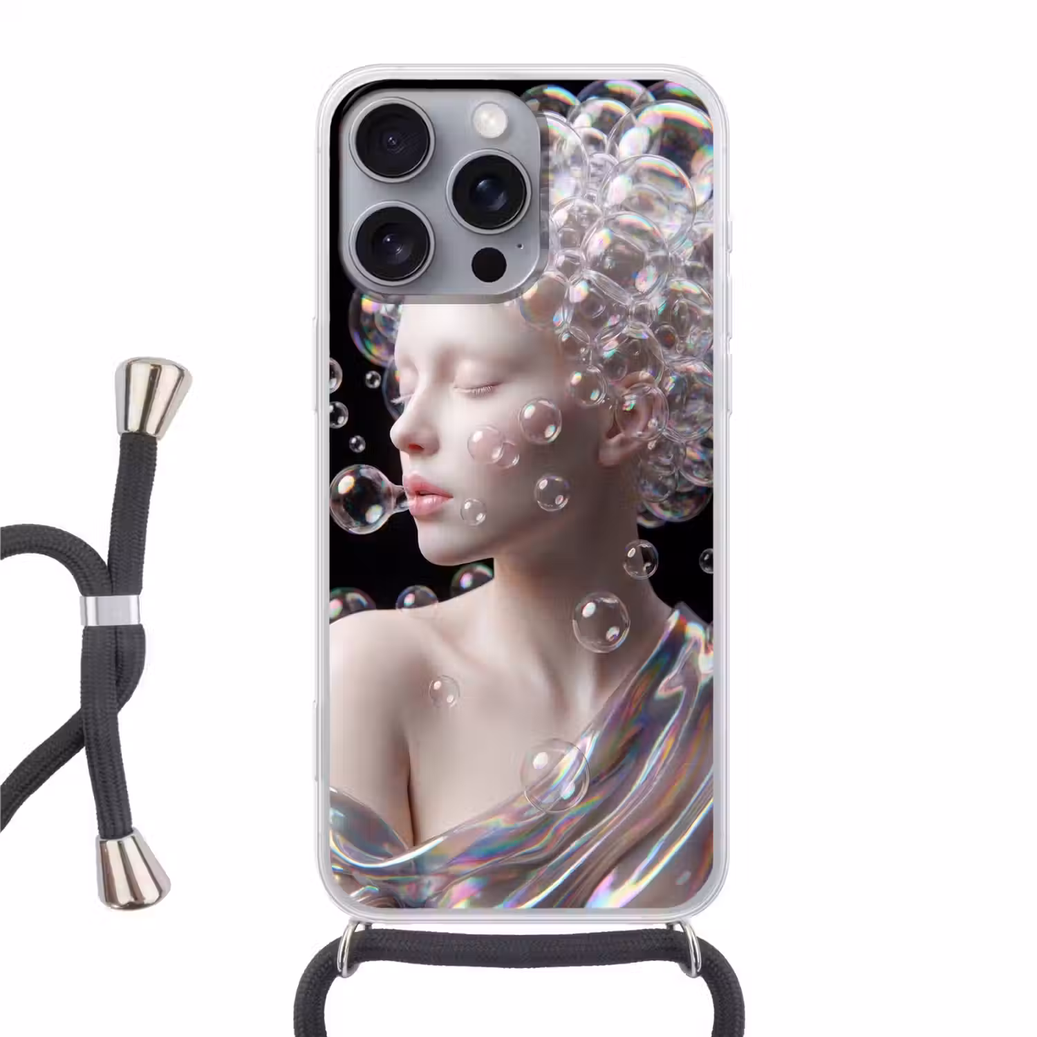 Vrouw - Bellen - Abstract - Kleurrijk Hoesje iPhone 16 Pro Max met koord klein -3d