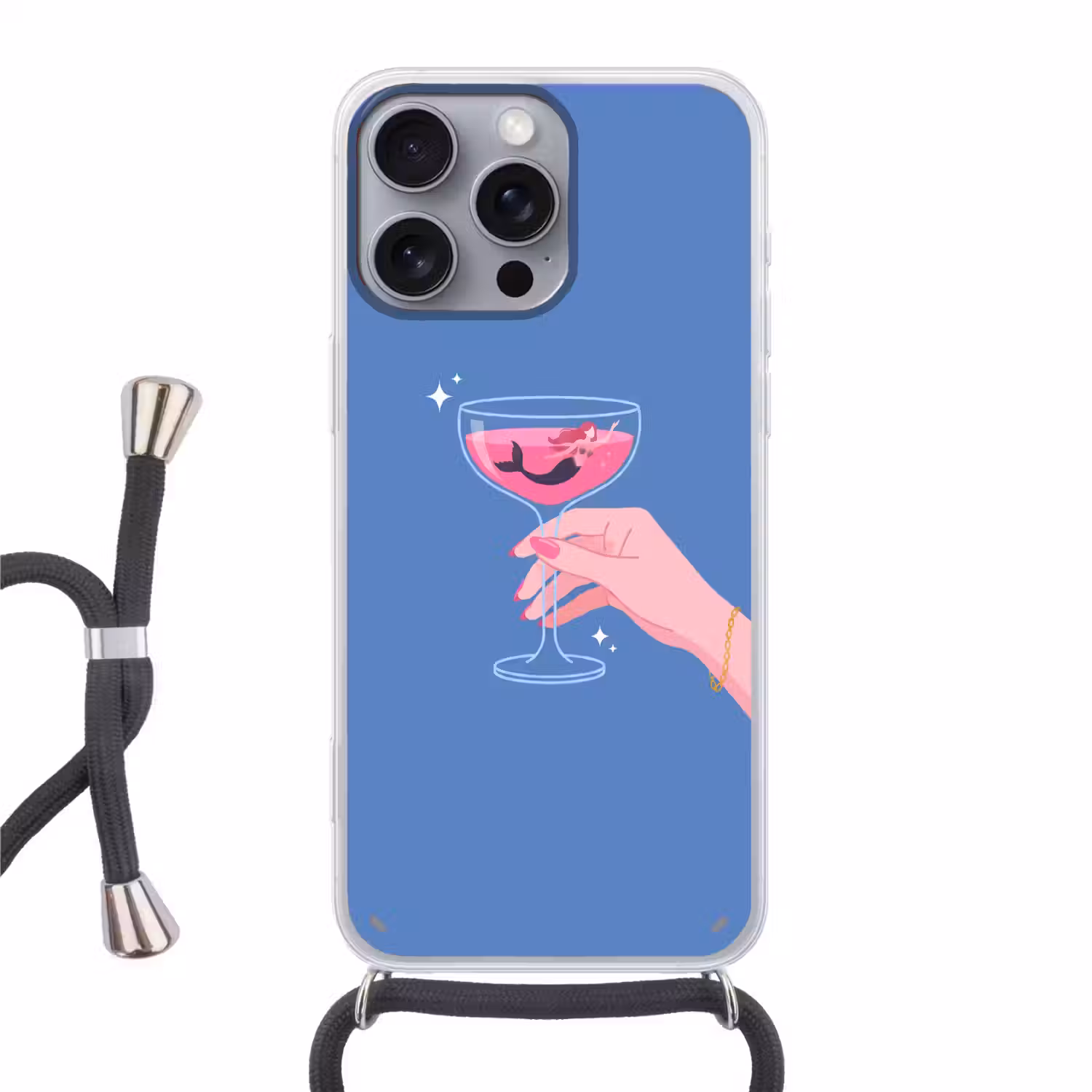 Vrouw - Glas - Abstract - Roze - Blauw Hoesje iPhone 16 Pro Max met koord klein -3d