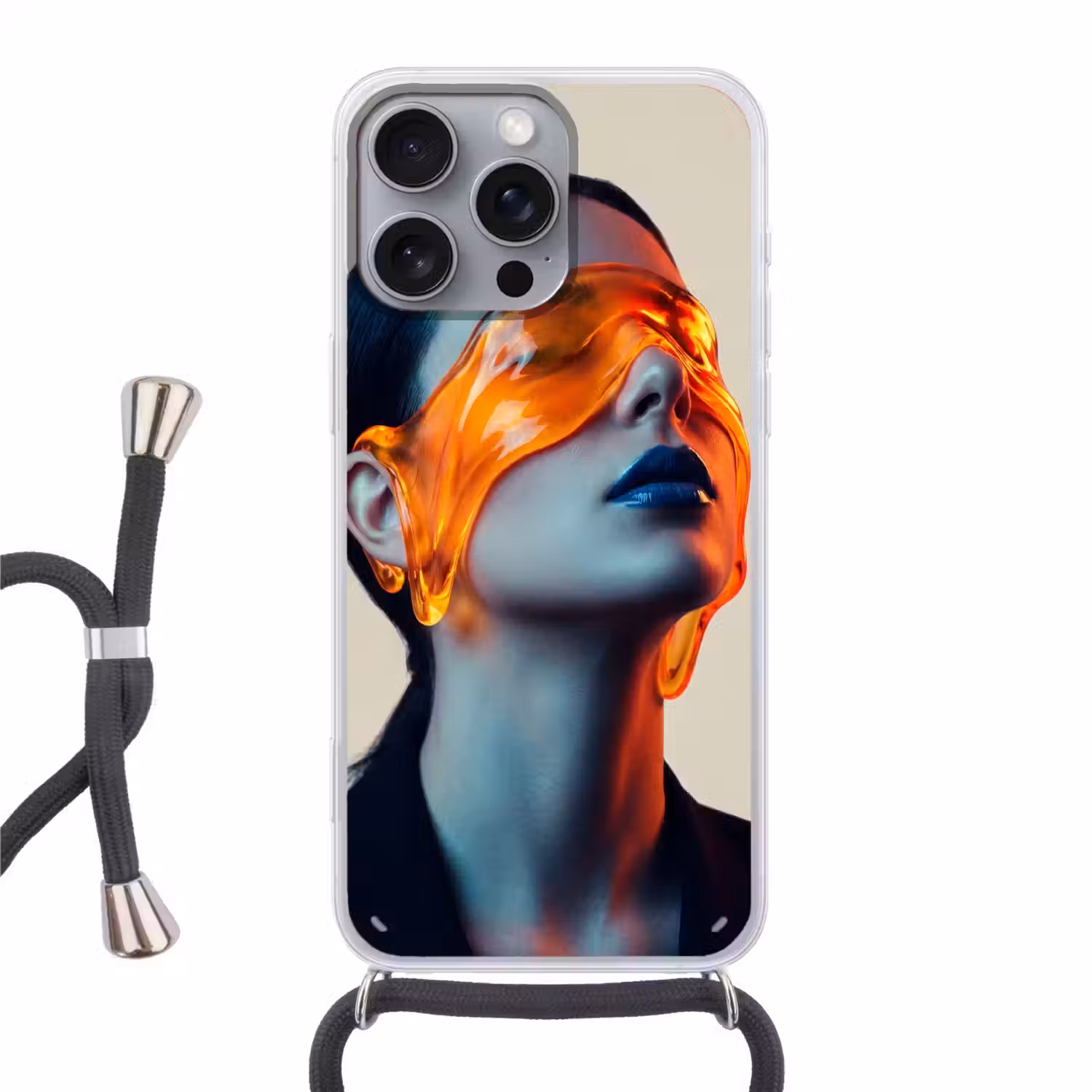 Vrouw - Oranje - Abstract - Modern - Kleurrijk Hoesje iPhone 16 Pro Max met koord klein -3d