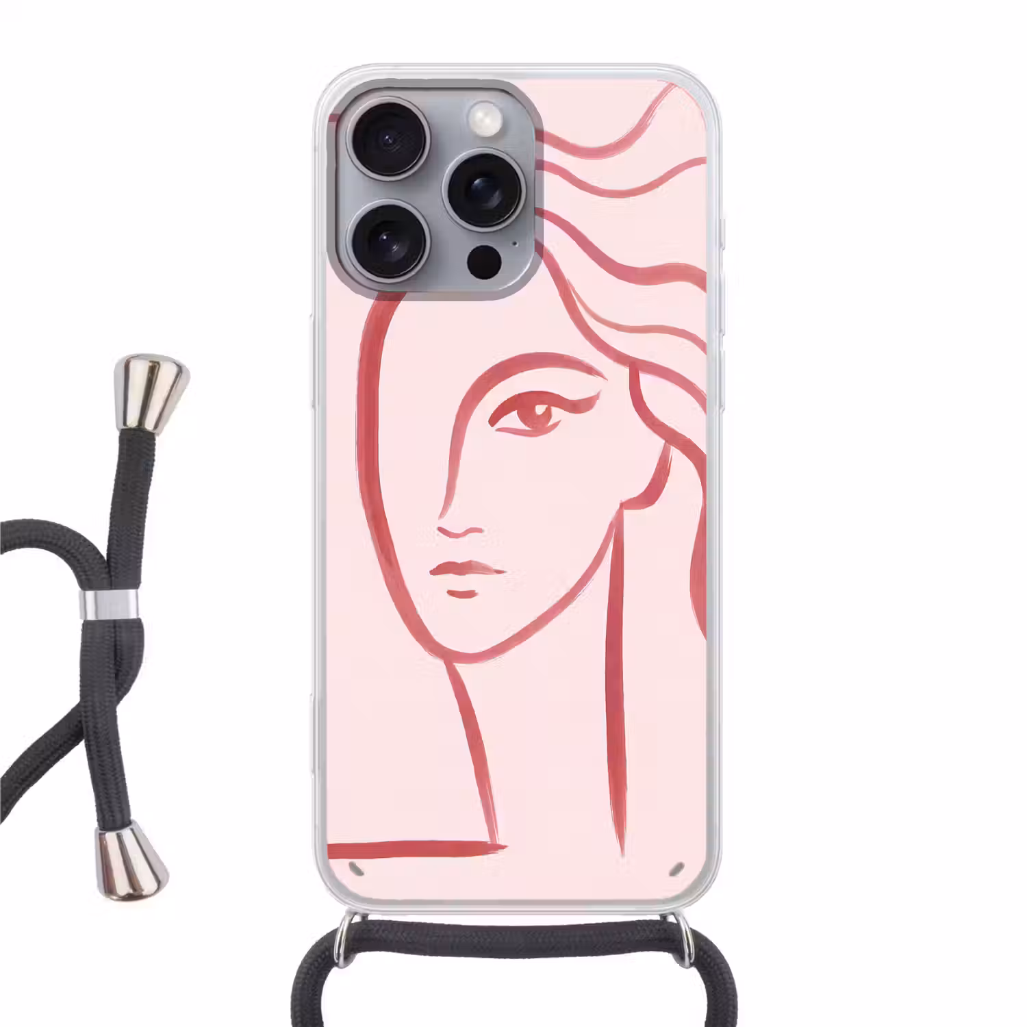 Vrouw - Portret - Abstract - Lijnkunst - Rood Hoesje iPhone 16 Pro Max met koord klein -3d