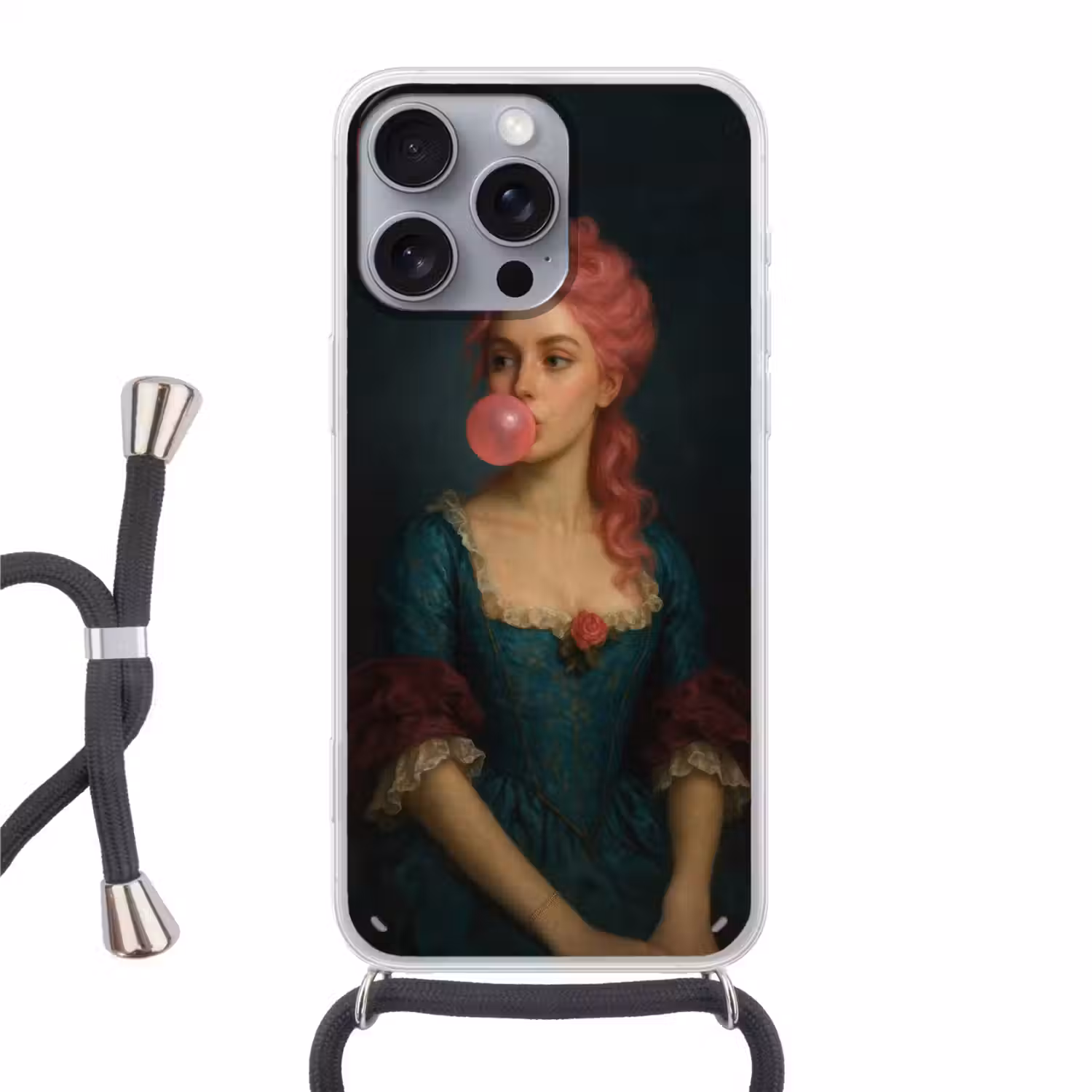 Vrouw - Portret - Kauwgombel Hoesje iPhone 16 Pro Max met koord klein -3d
