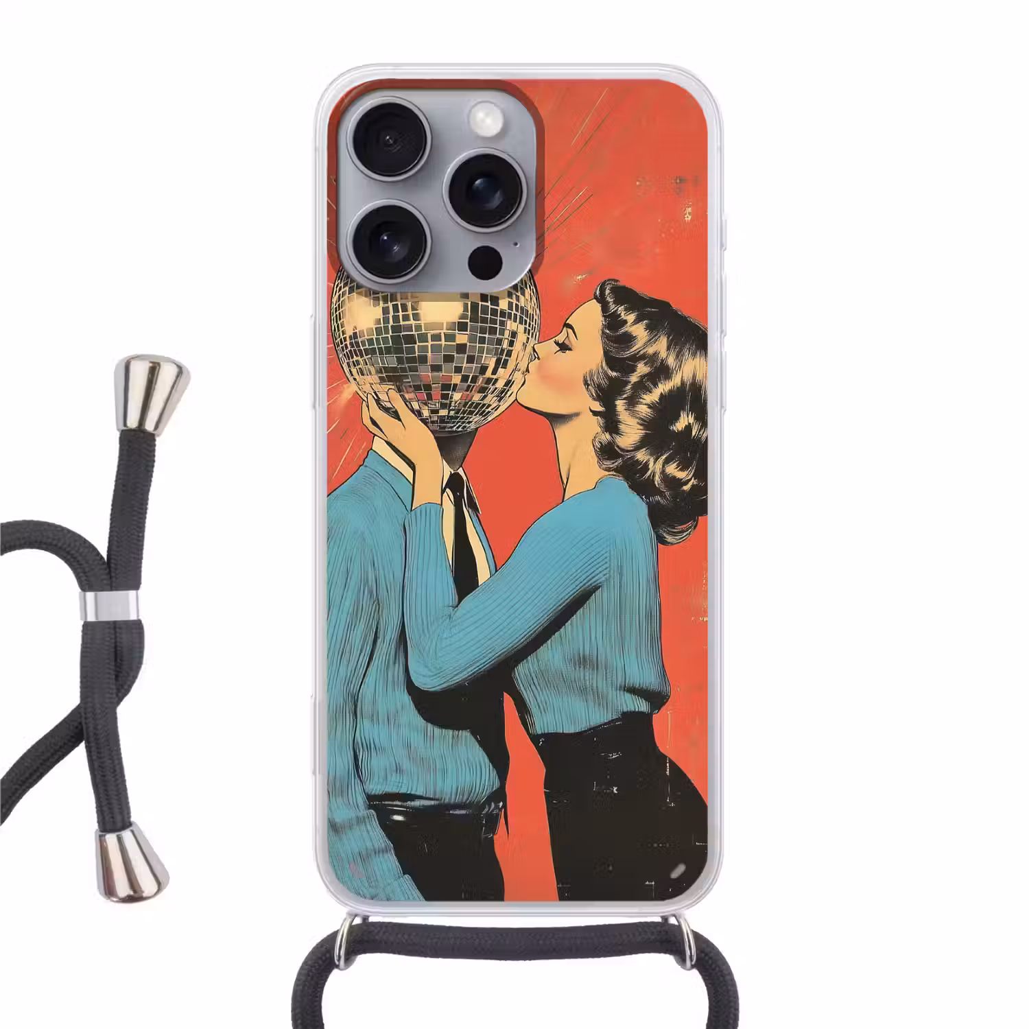 Vrouw - Retro - Discobal - Kus Hoesje iPhone 16 Pro Max met koord klein -3d
