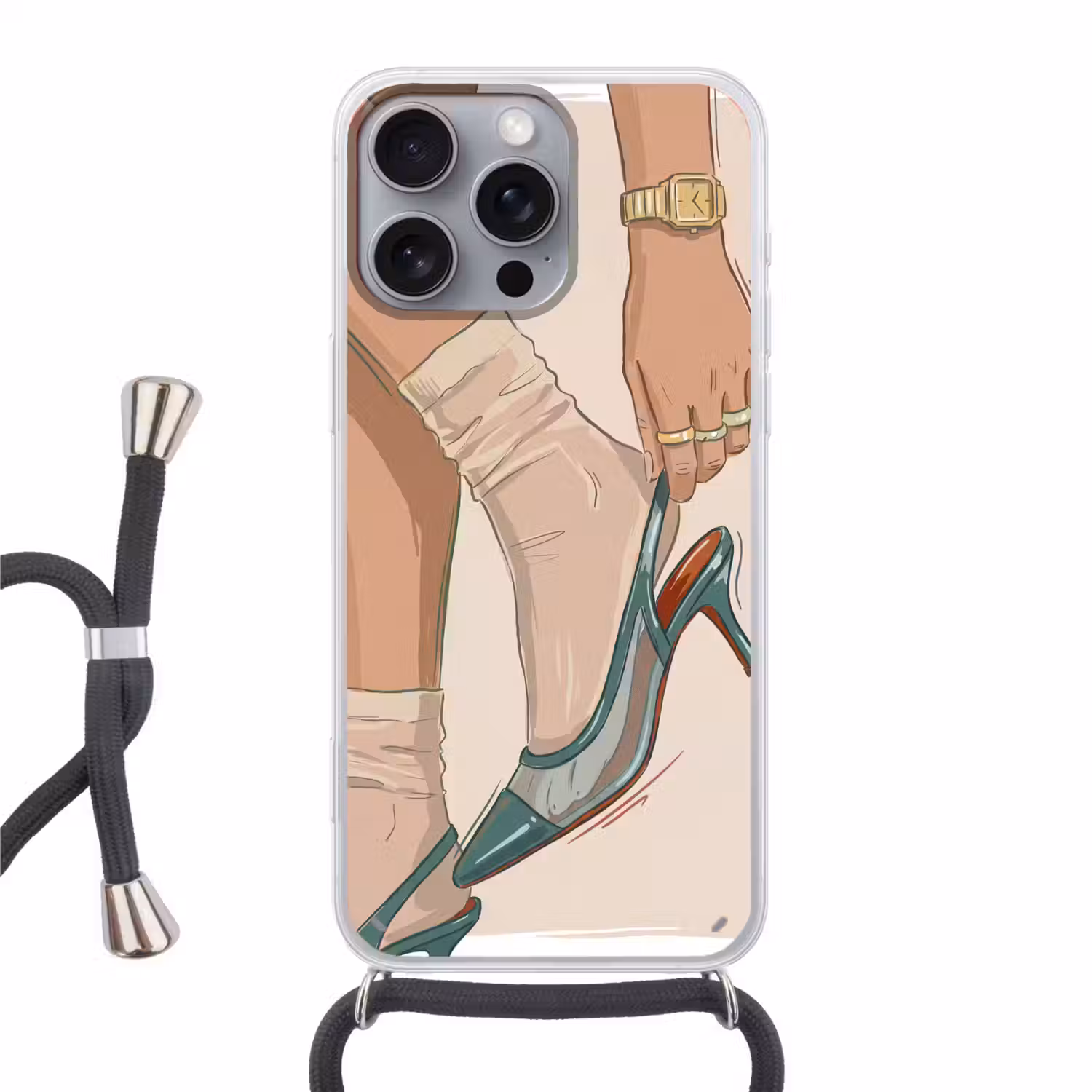 Vrouw - Schoen - Mode - Lifestyle - Groen Hoesje iPhone 16 Pro Max met koord klein -3d