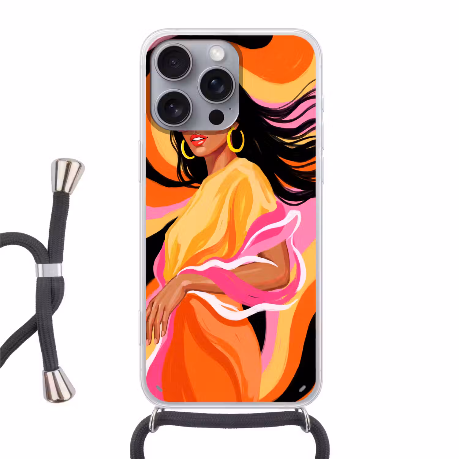 Vrouw - Zonnebril - Abstract - Kleurrijk Hoesje iPhone 16 Pro Max met koord klein -3d
