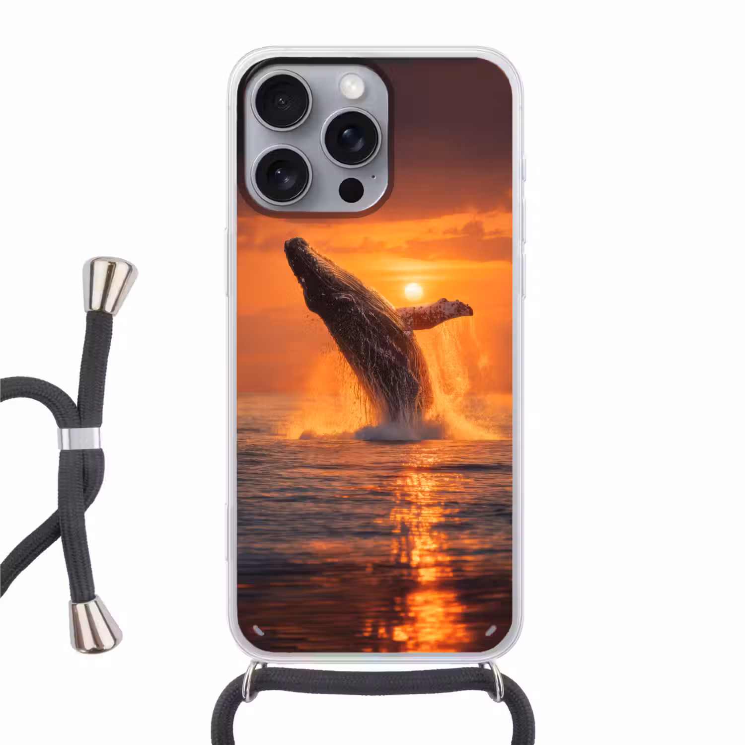 Walvis - Zon - Zee Hoesje iPhone 16 Pro Max met koord klein -3d