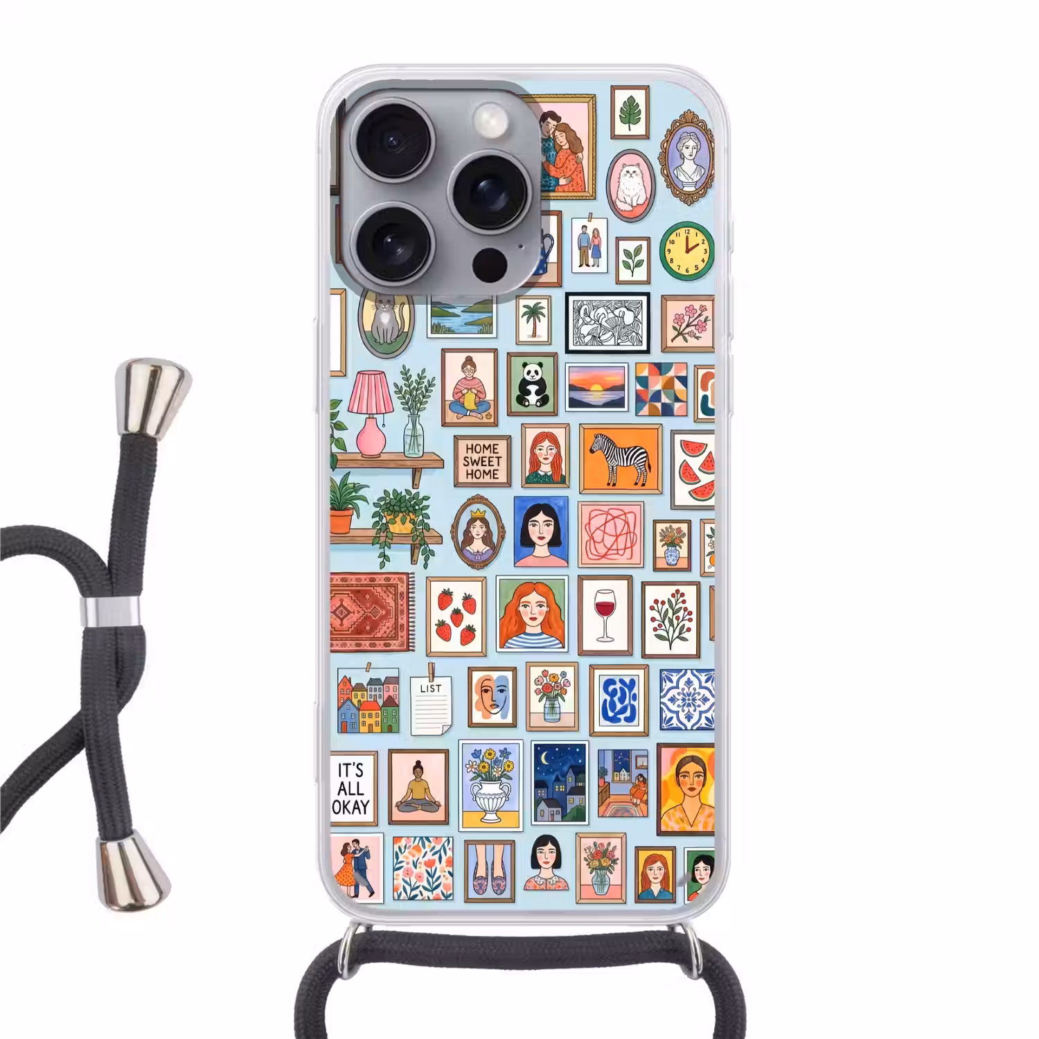 Wanddecoratie - Collectie - Huis - Illustratief - Kleurrijk Hoesje iPhone 16 Pro Max met koord klein -3d