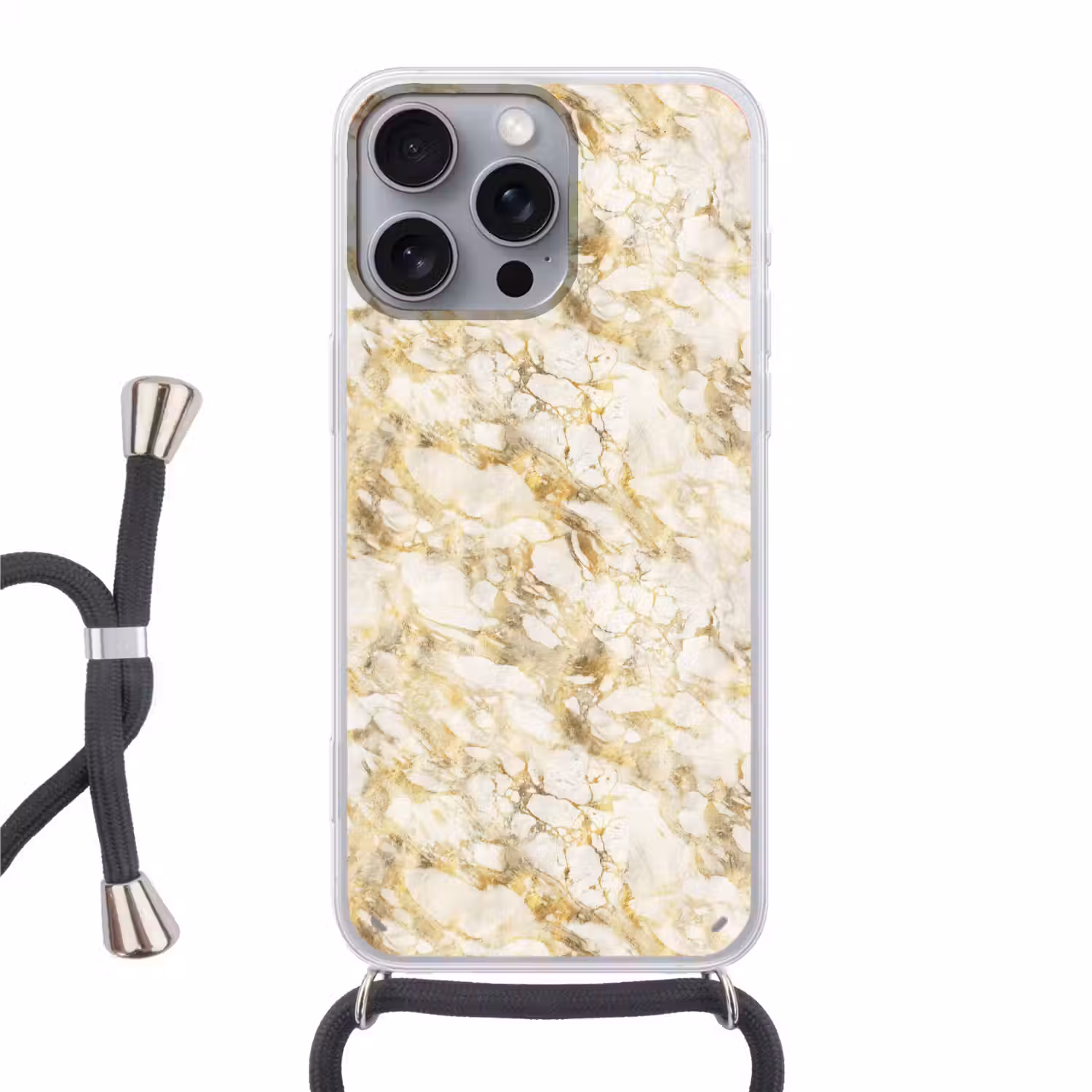 Warm - Gouden - Marmer - Patroon Hoesje iPhone 16 Pro Max met koord klein 804 -3d