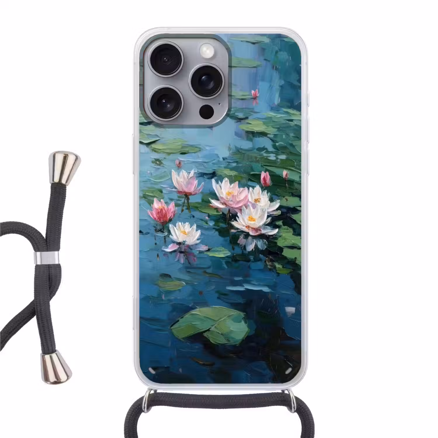 Waterlelies - Bloemen - Roze - Water Hoesje iPhone 16 Pro Max met koord klein -3d