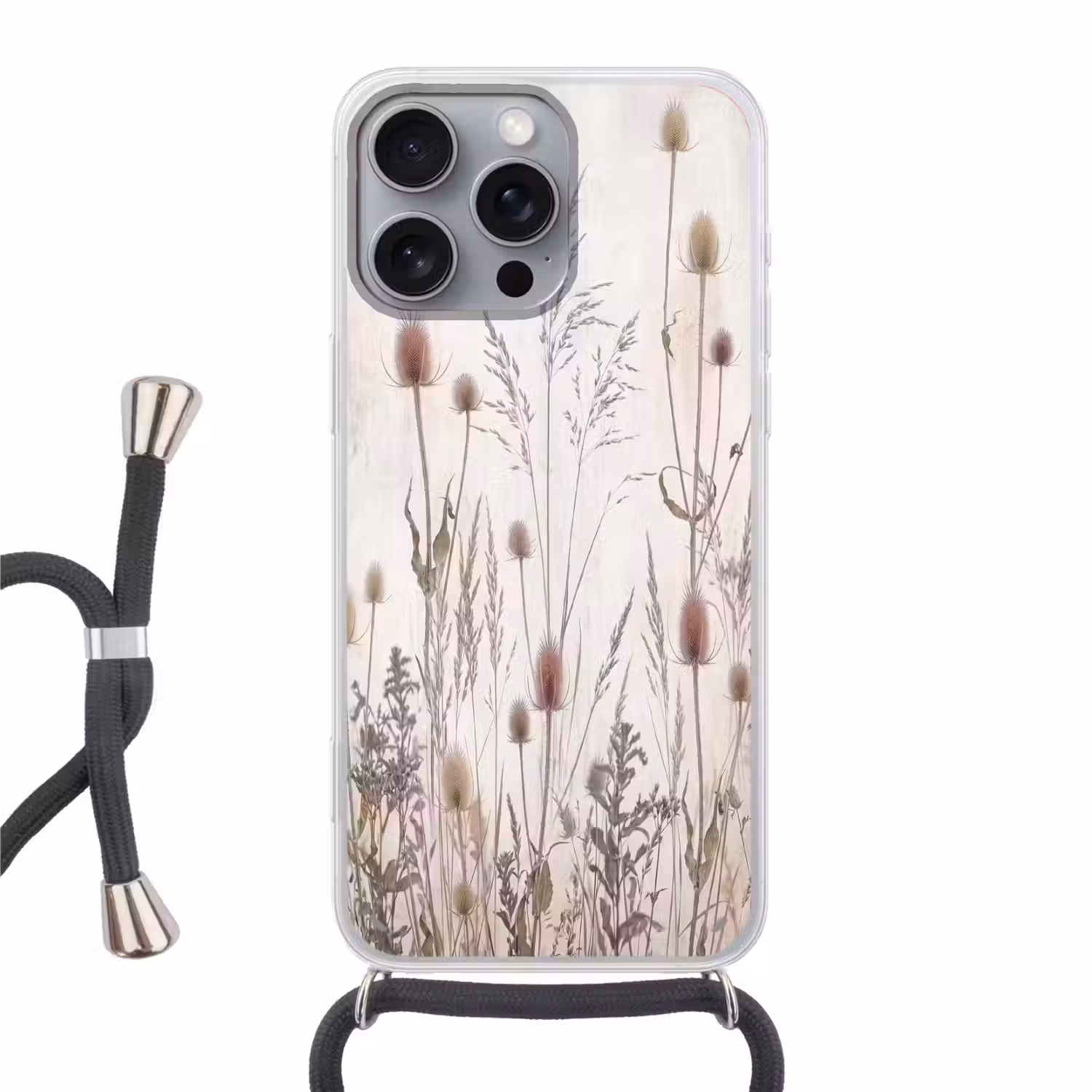 Weidebloemen - Design - Sepia Hoesje iPhone 16 Pro Max met koord klein -3d