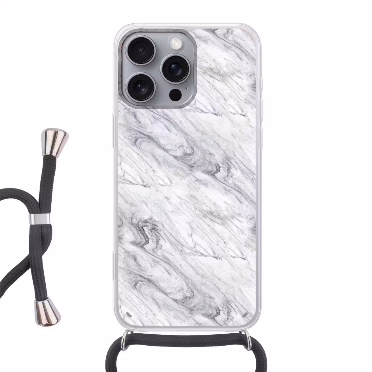 Wervelende - Grijsstructuur - Marmer - Wit Hoesje iPhone 16 Pro Max met koord klein 804 -3d