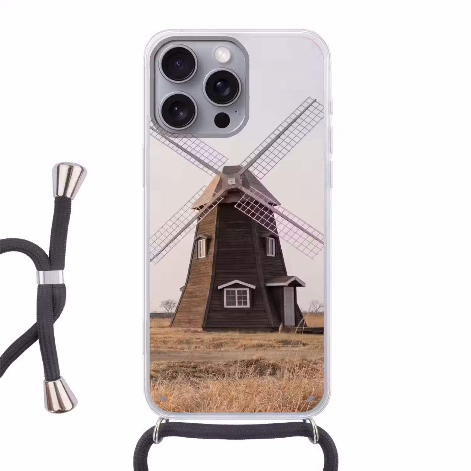 Windmolens - Landschap - Veld Hoesje iPhone 16 Pro Max met koord klein -3d
