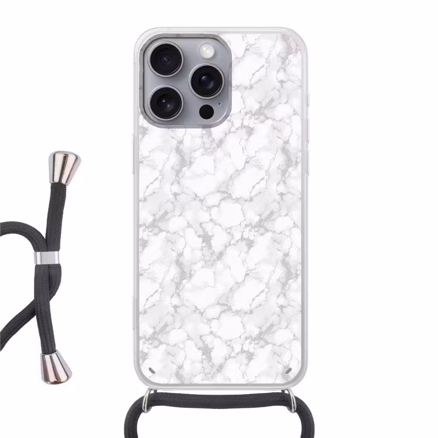 Wit - Marmer - Grijs Hoesje iPhone 16 Pro Max met koord klein 804 -3d