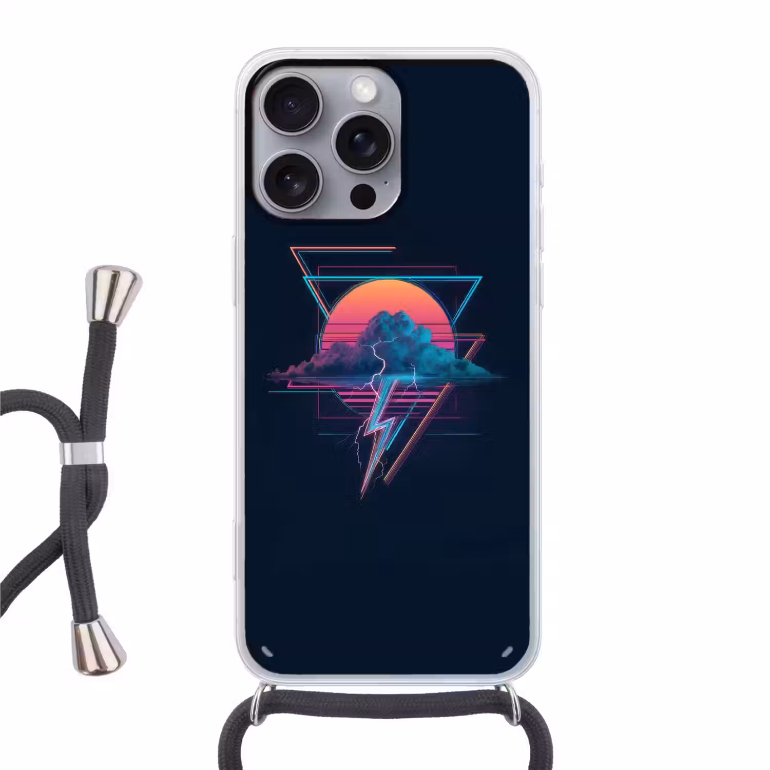 Wolk - Bliksemschicht - Driehoeken - Lijnen Hoesje iPhone 16 Pro Max met koord klein -3d