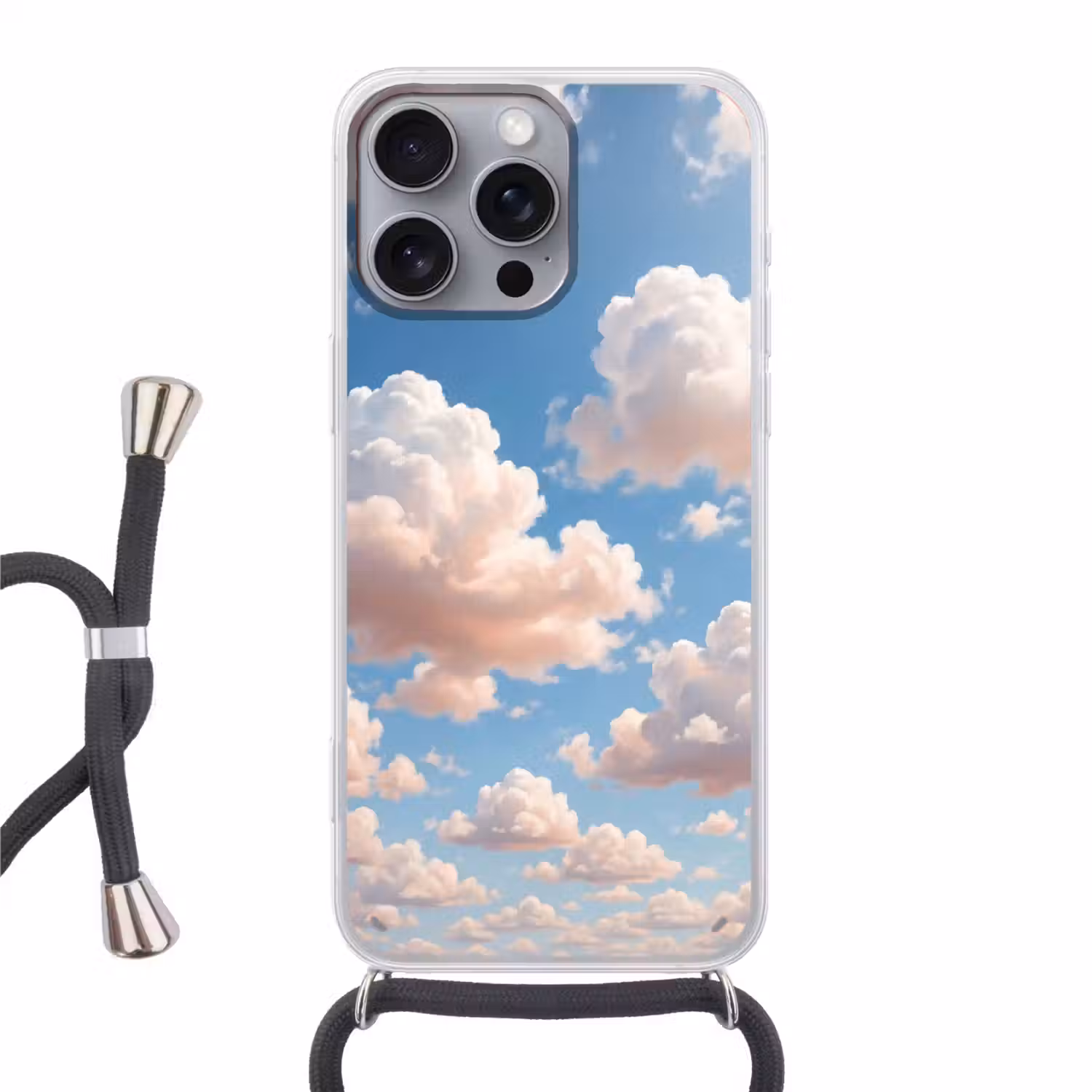 Wolken - Hemel - Natuur - Licht - Blauw Hoesje iPhone 16 Pro Max met koord klein -3d