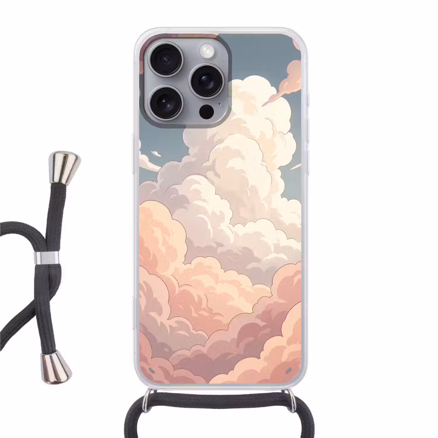 Wolken - Lucht - Natuur - Pastel - Roze Hoesje iPhone 16 Pro Max met koord klein -3d