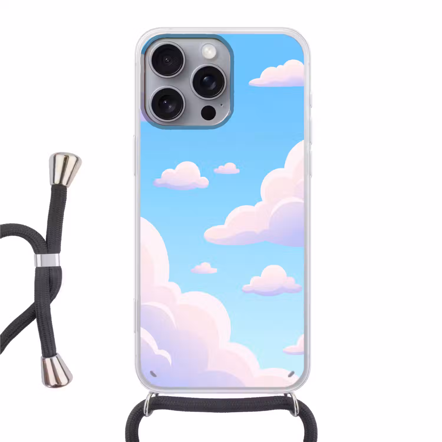 Wolken - Roze - Blauw - Natuur - Modern Hoesje iPhone 16 Pro Max met koord klein -3d
