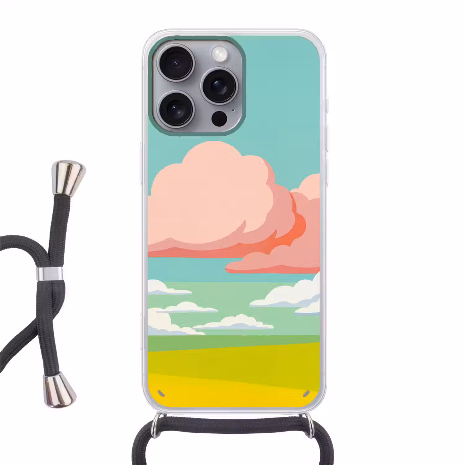 Wolken - Roze - Natuur - Modern - Pastel Hoesje iPhone 16 Pro Max met koord klein -3d