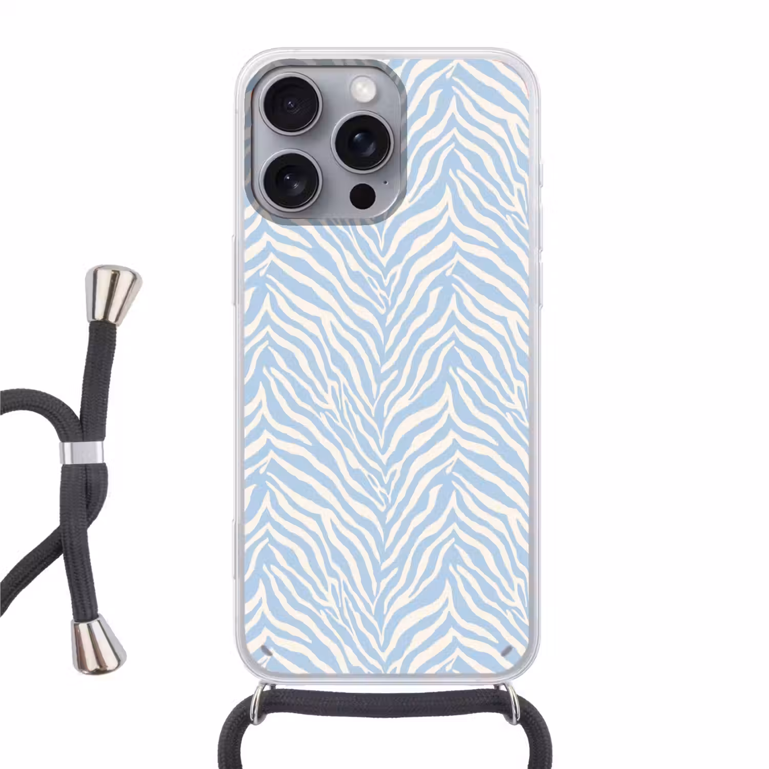 Zebra - Motief - Blauw - Wit Hoesje iPhone 16 Pro Max met koord klein 804 -3d