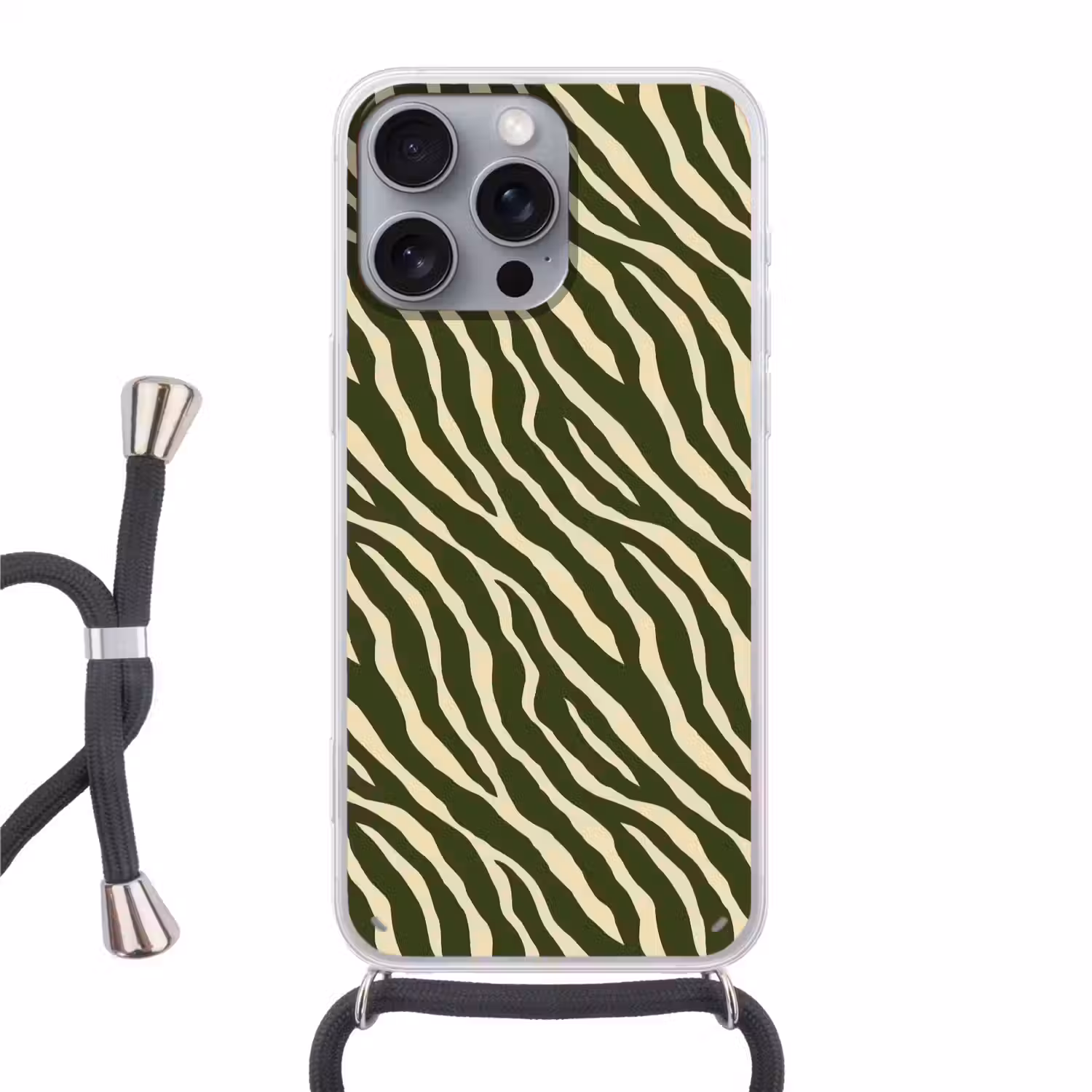 Zebra - Patroon - Groen Hoesje iPhone 16 Pro Max met koord klein 804 -3d