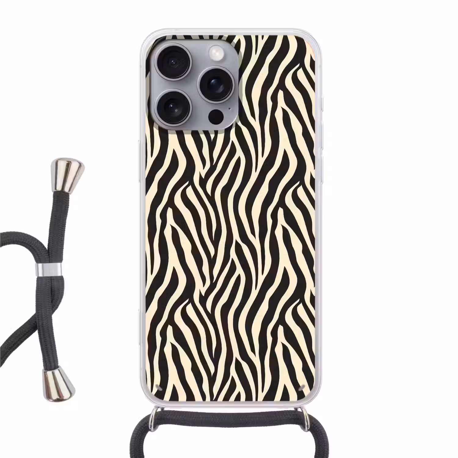 Zebra - Print - Klassiek - Zwart Hoesje iPhone 16 Pro Max met koord klein 804 -3d