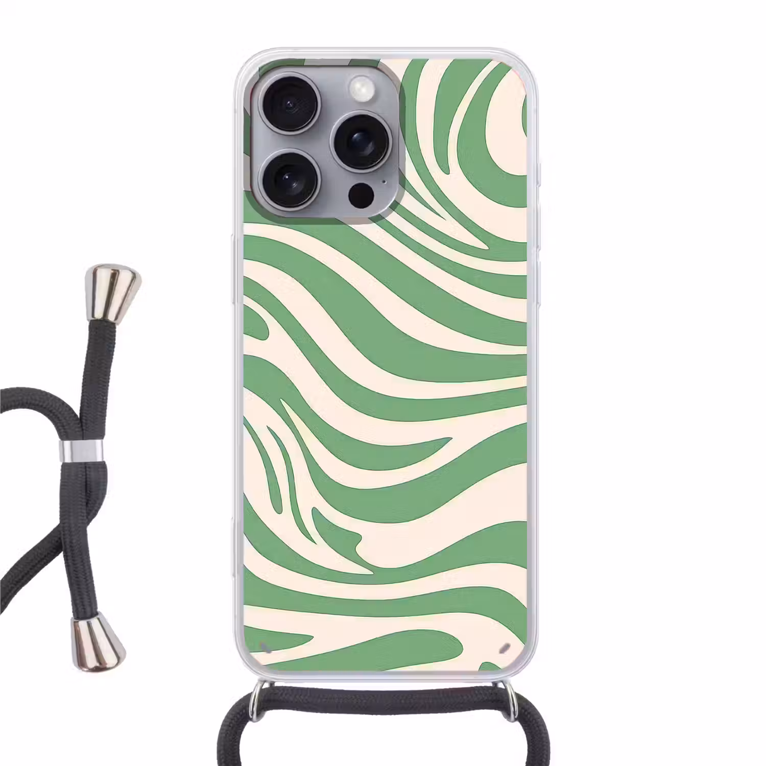 Zebrapatroon - Groen - Retro Hoesje iPhone 16 Pro Max met koord klein -3d