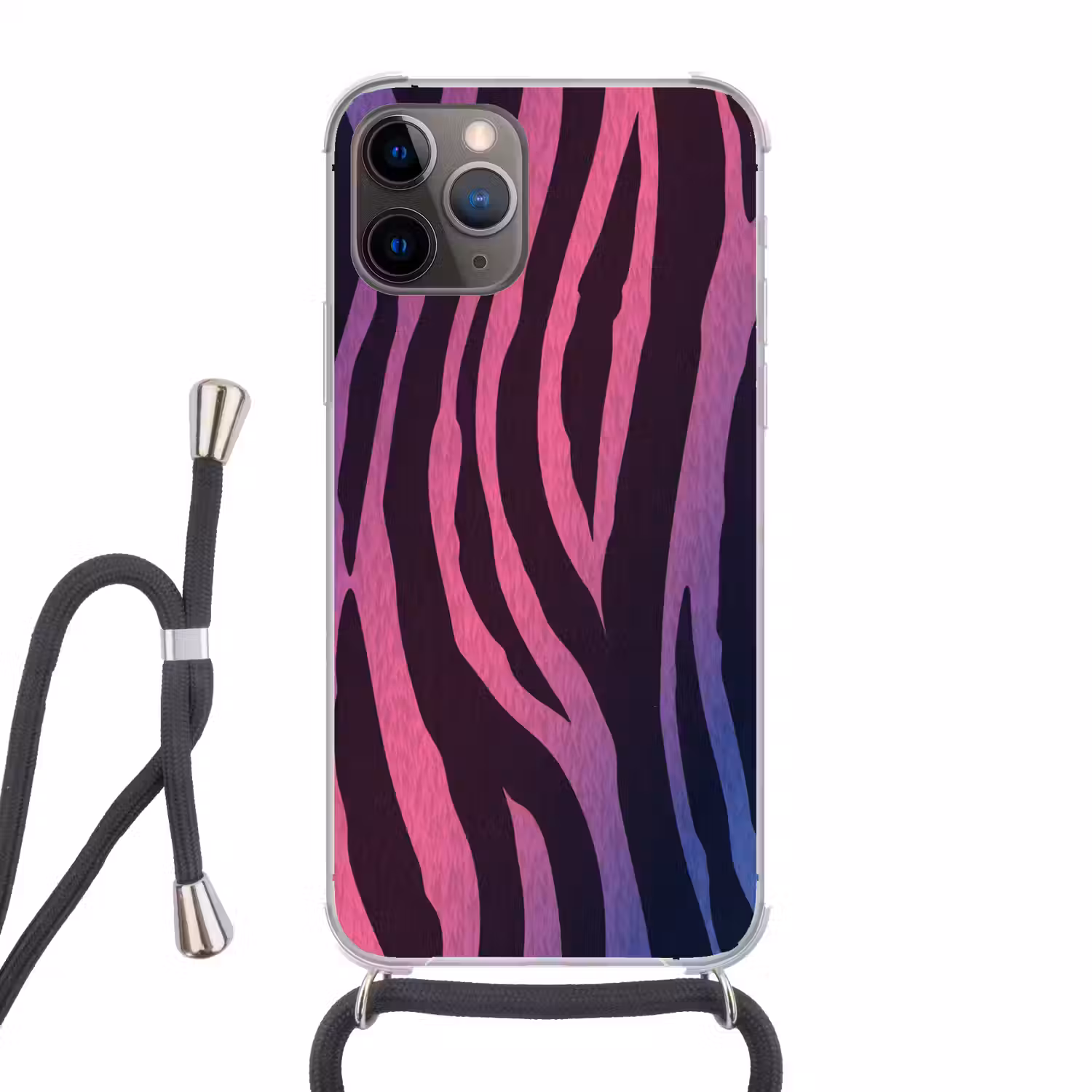 Zebraprint - Roze - Paars - Dierenprint Hoesje iPhone 12 Pro met koord klein -3d