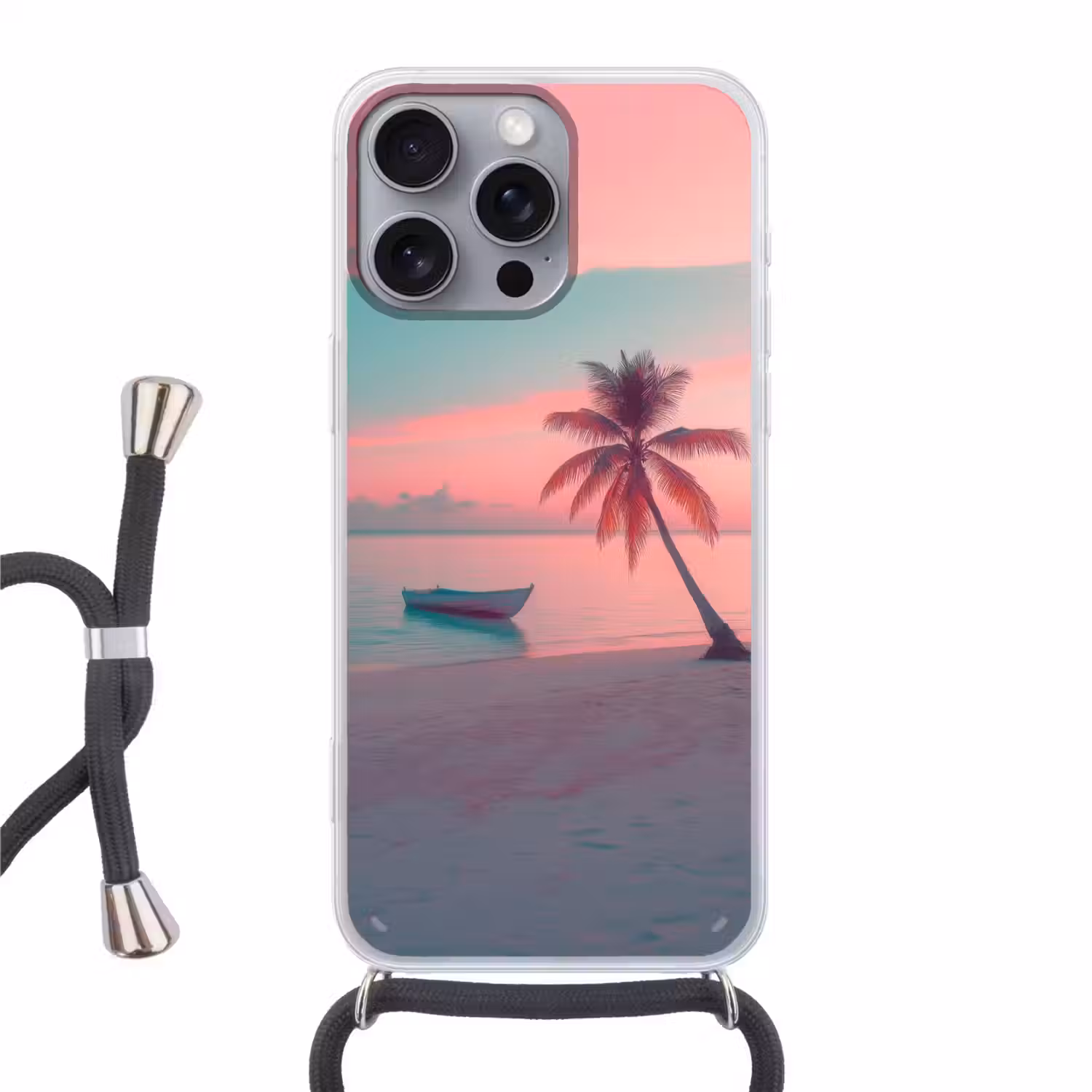 Zee - Boot - Zonsondergang Hoesje iPhone 16 Pro Max met koord klein -3d