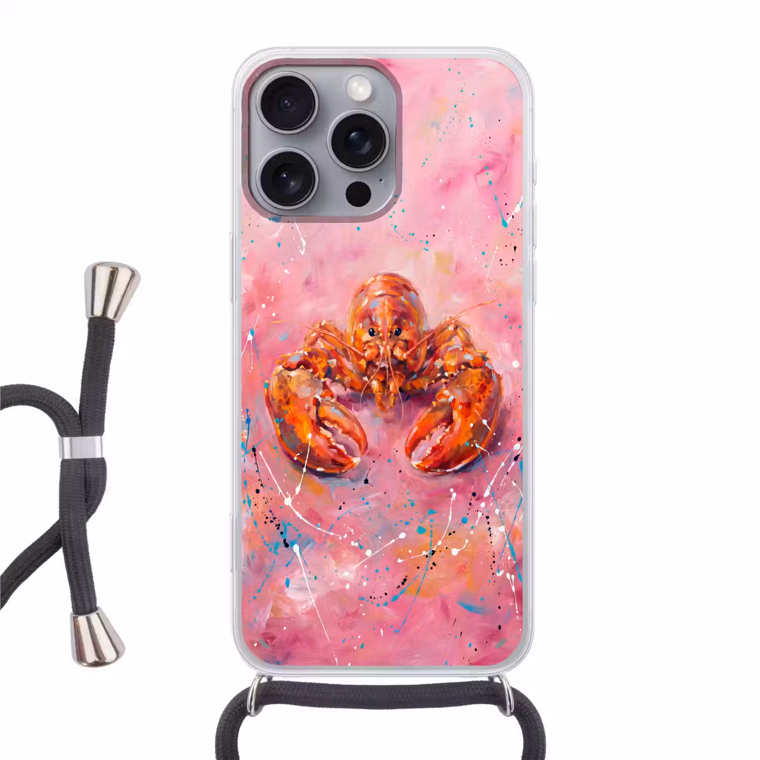 Zeeleven - Kreeft - Spatters - Abstract - Roze Hoesje iPhone 16 Pro Max met koord klein -3d