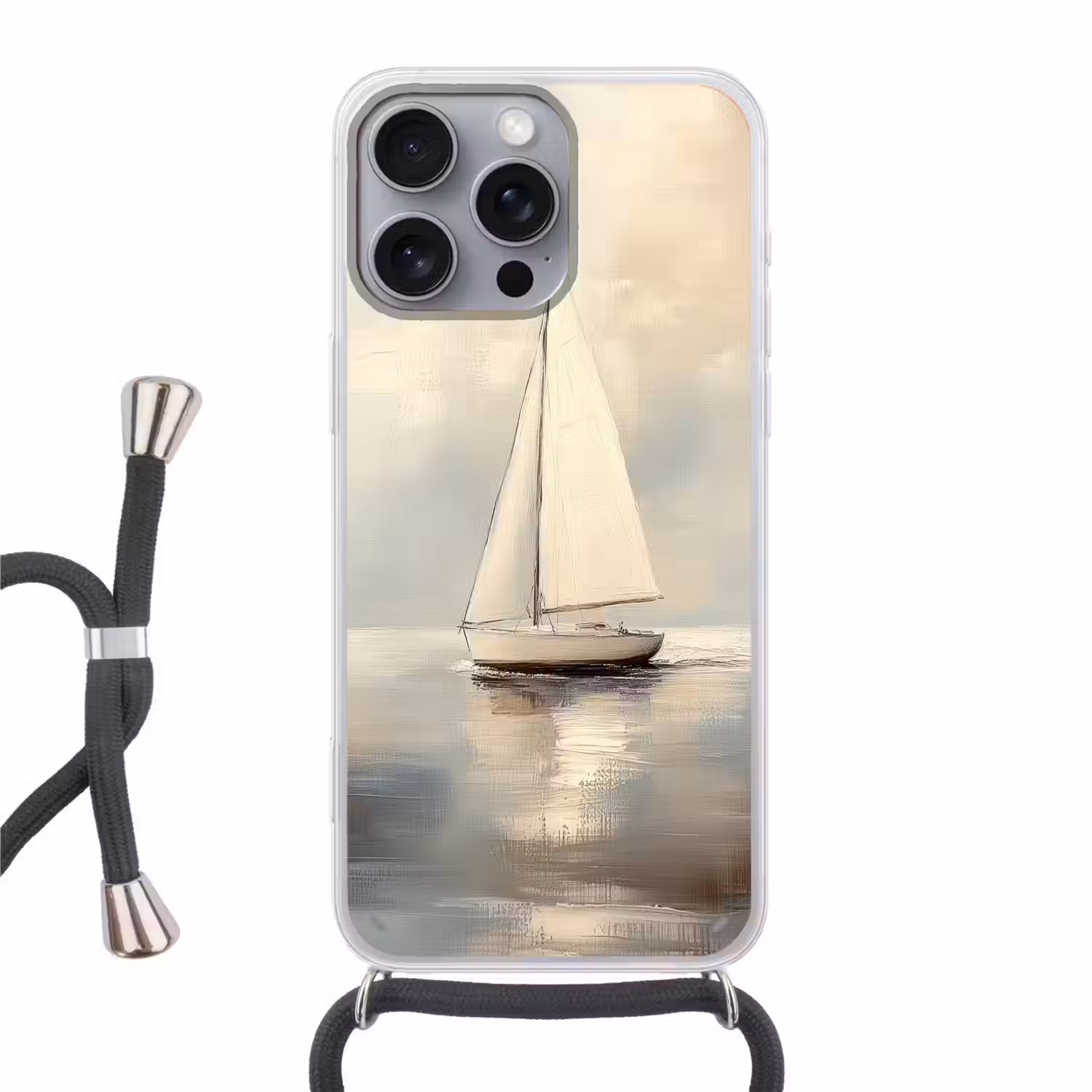 Zeilschip - Zee - Bewolkt Hoesje iPhone 16 Pro Max met koord klein -3d