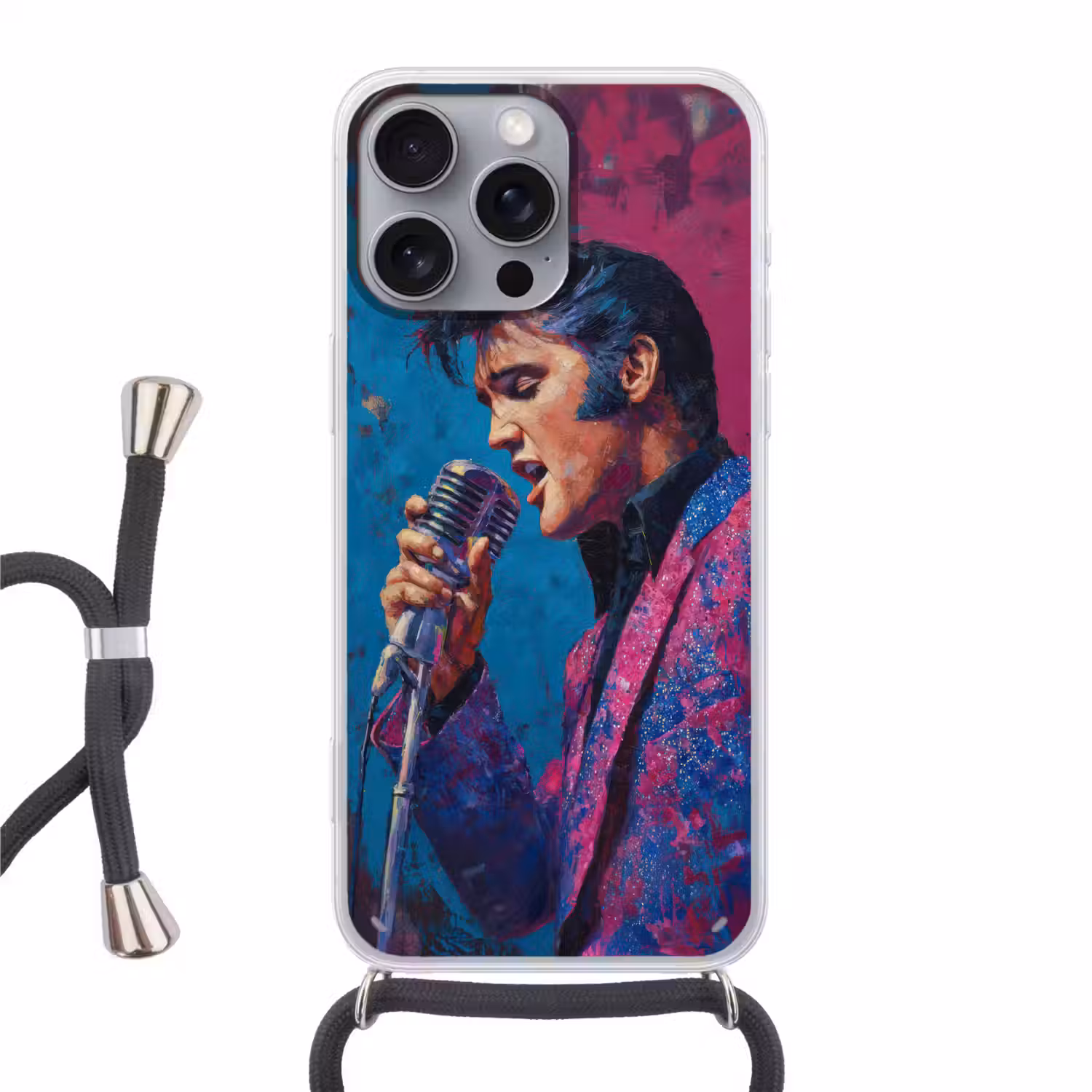 Zingende man - Glitterjas - Microfoon Hoesje iPhone 16 Pro Max met koord klein -3d