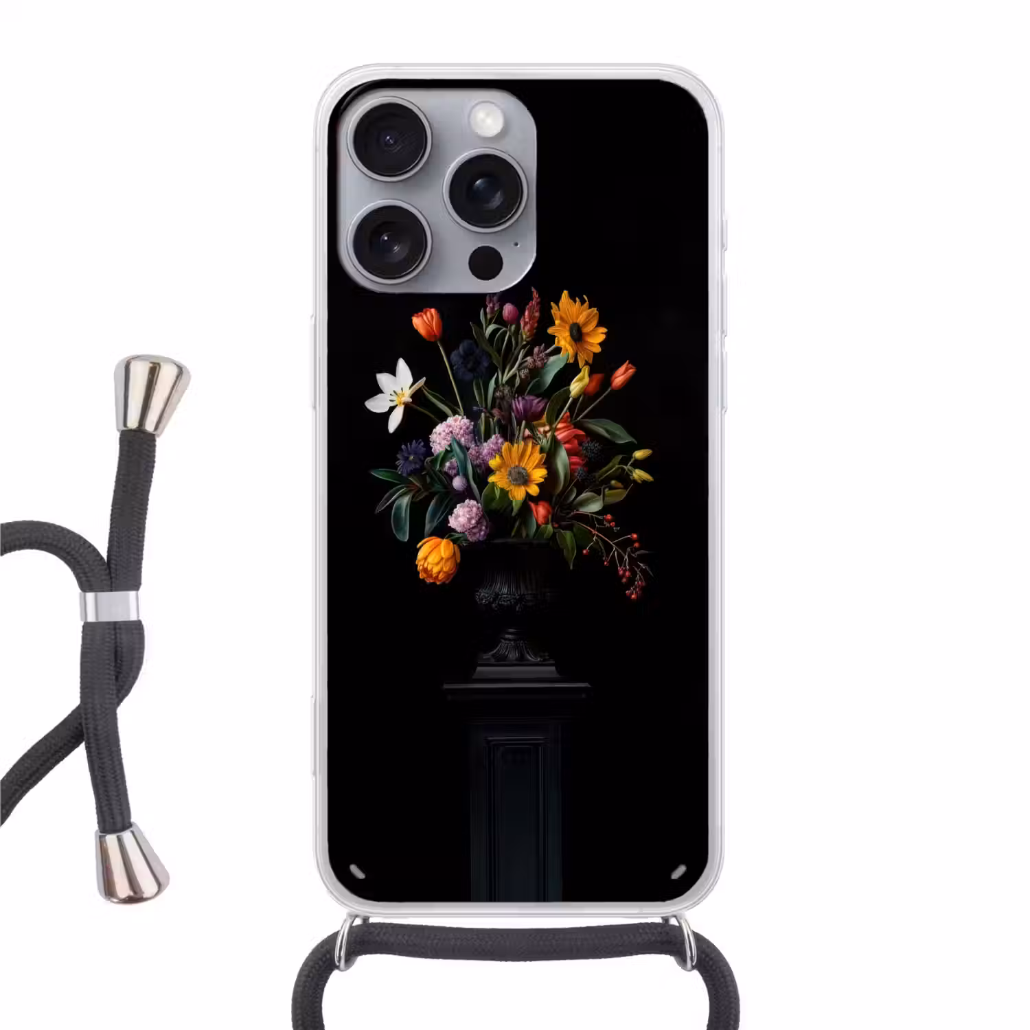 Zonnebloemen - Boeket - Kleurrijk Hoesje iPhone 16 Pro Max met koord klein -3d