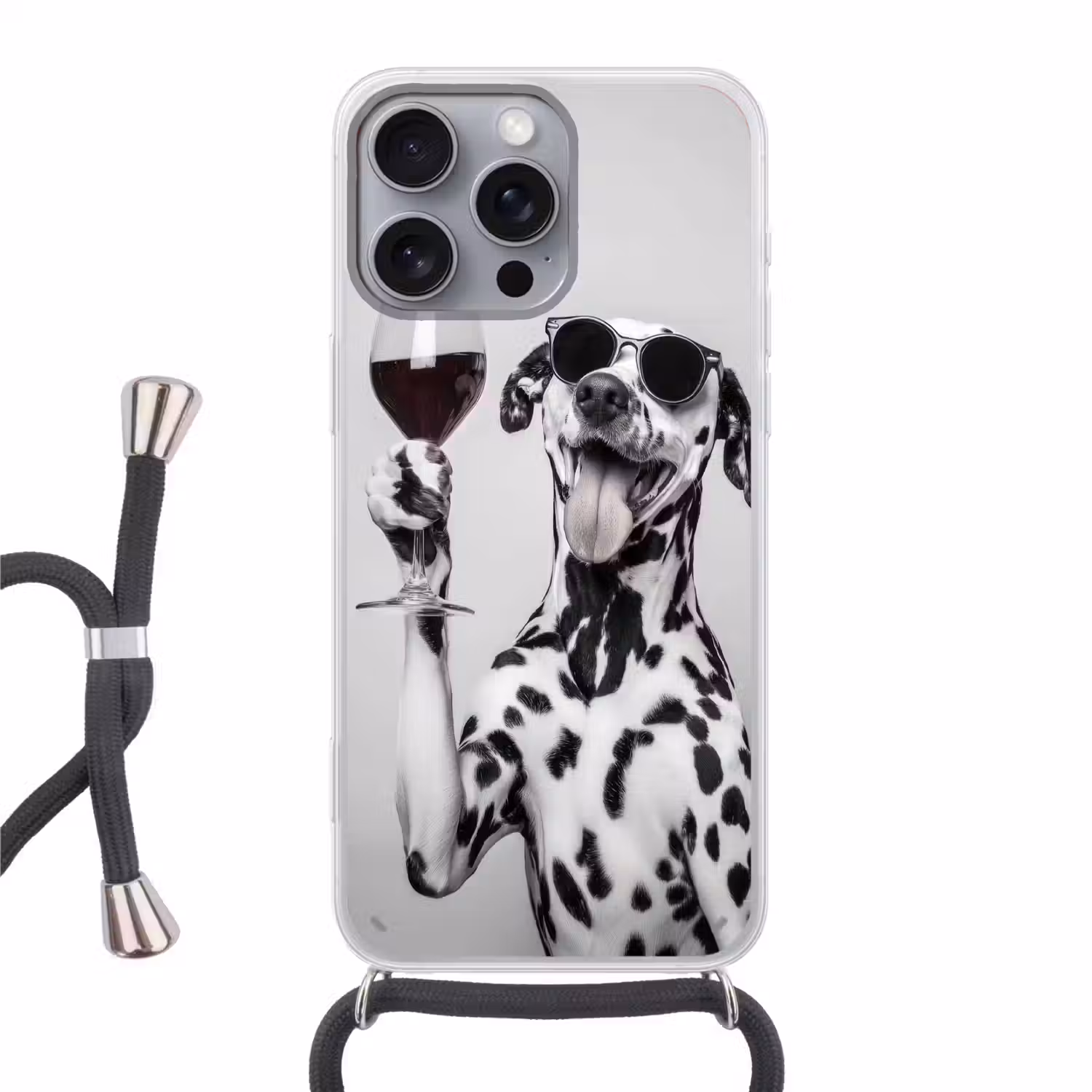Zonnebril - Dalmatiër - Wijnglas - Tong Hoesje iPhone 16 Pro Max met koord klein -3d