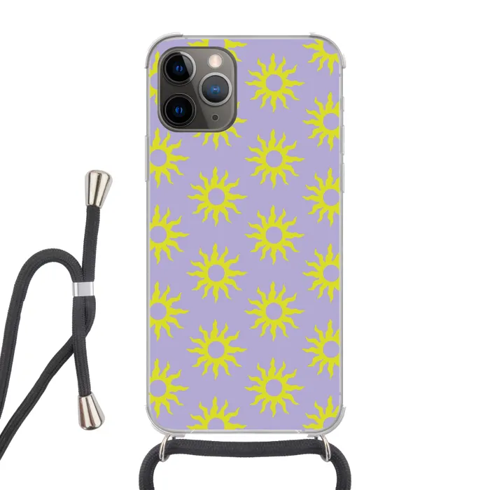 Zonnen patroon - Geel - Paars - Zomer Hoesje iPhone 12 Pro met koord klein -3d