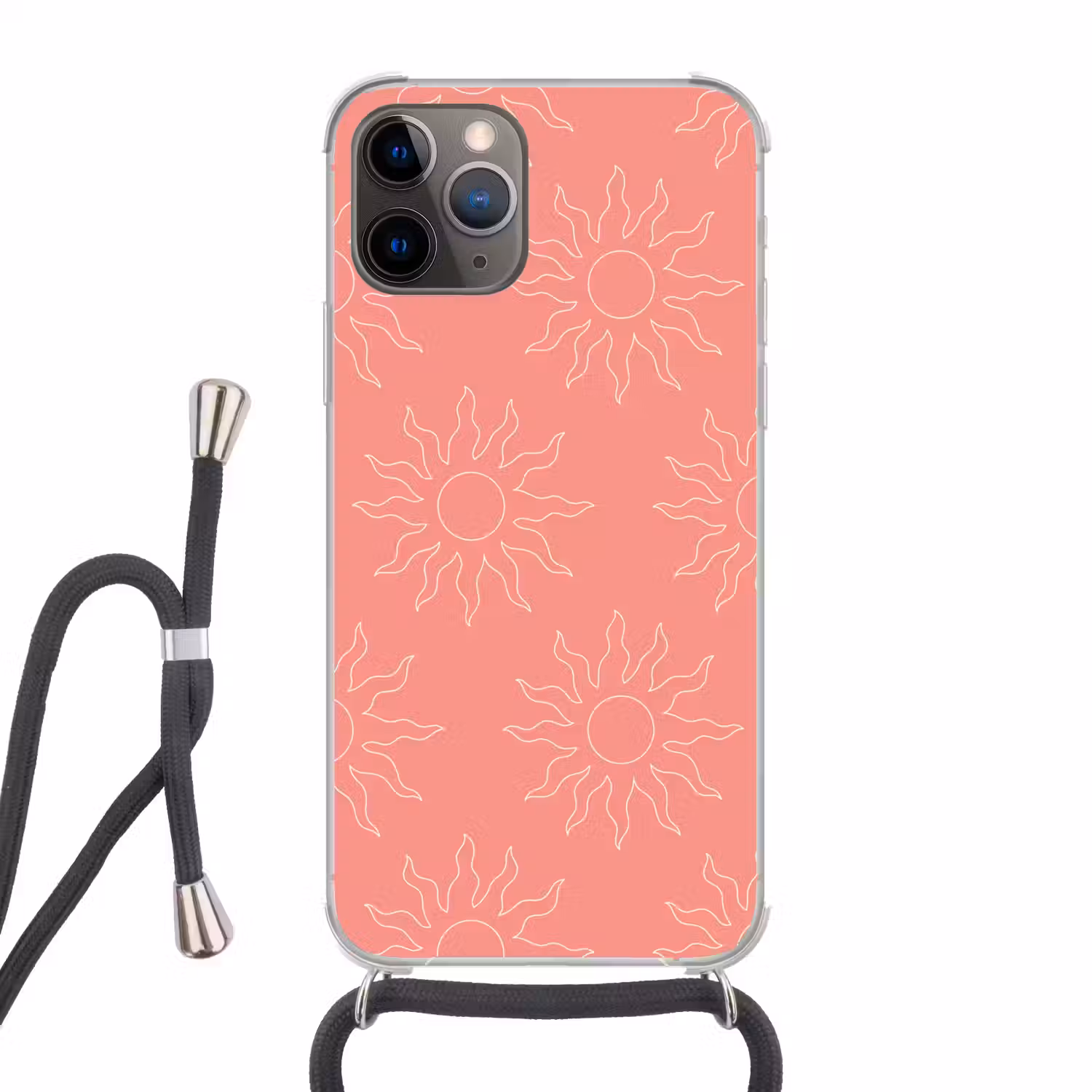 Zonnen - Print - Roze - Wit - Zomer Hoesje iPhone 12 Pro met koord klein -3d