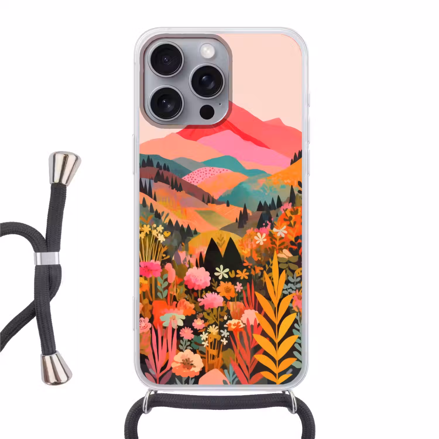 Zonsondergang - Bergvallei - Contrast Hoesje iPhone 16 Pro Max met koord klein -3d