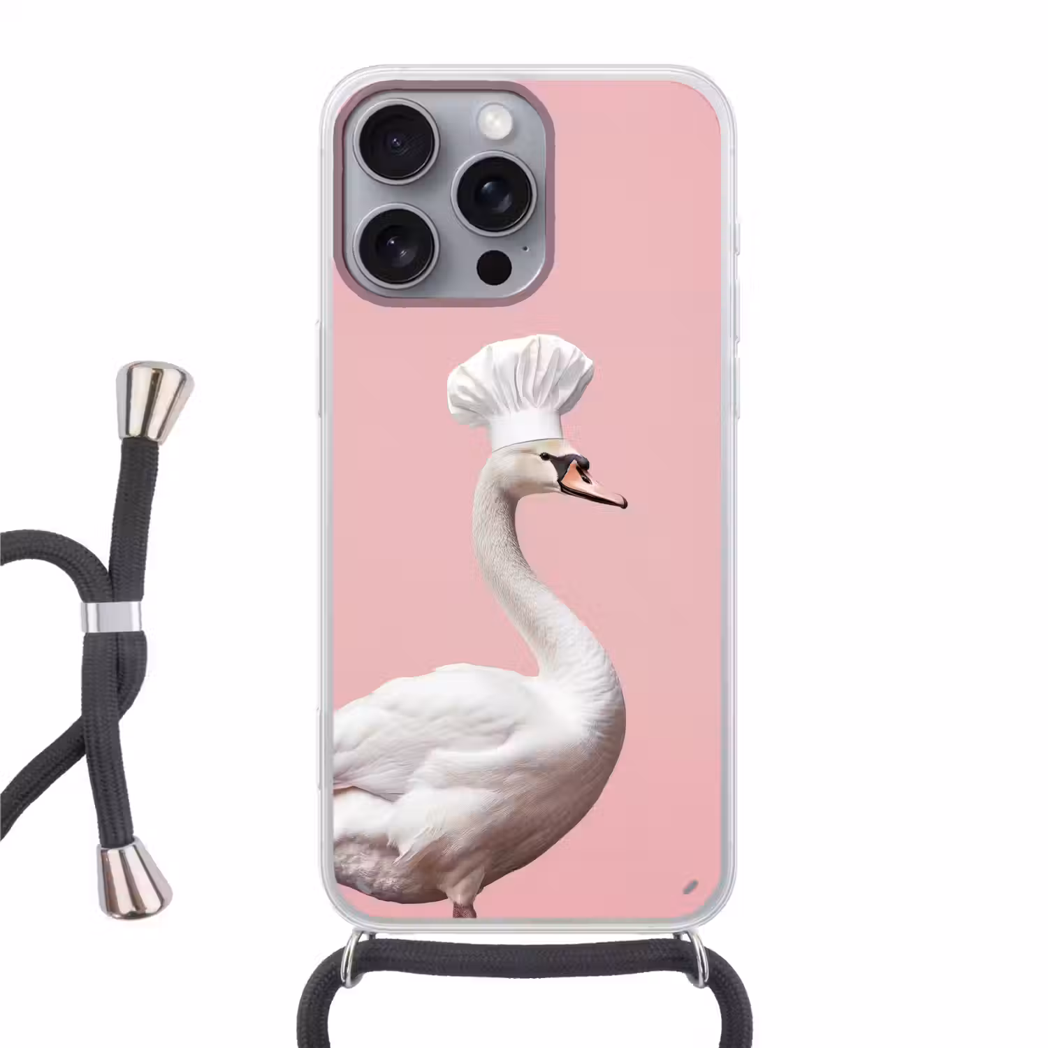 Zwaan - Koksmuts - Mooi - Klassiek Hoesje iPhone 16 Pro Max met koord klein -3d