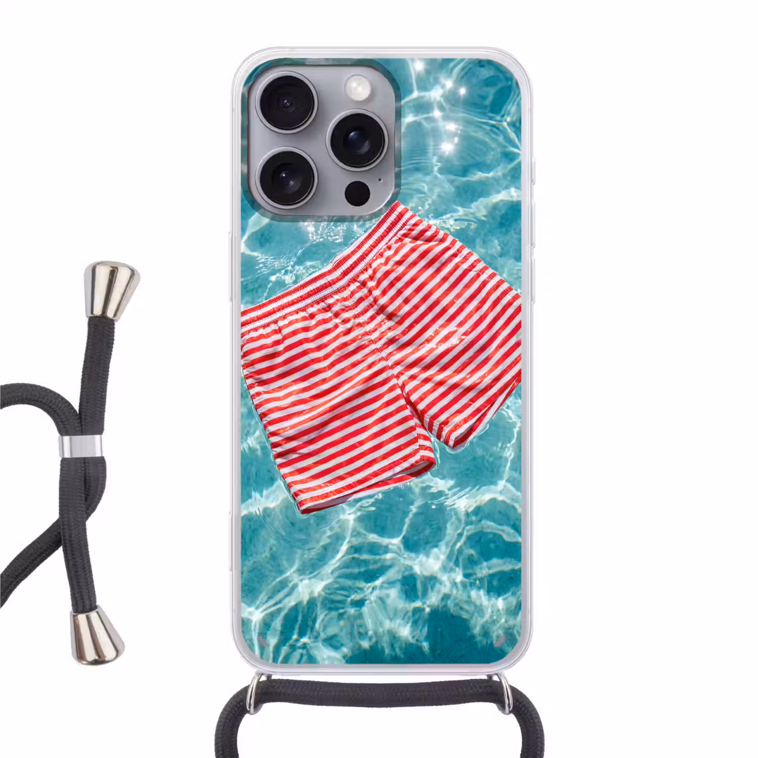 Zwemkleding - Gestreept - Water - Zomer - Rood-wit Hoesje iPhone 16 Pro Max met koord klein -3d