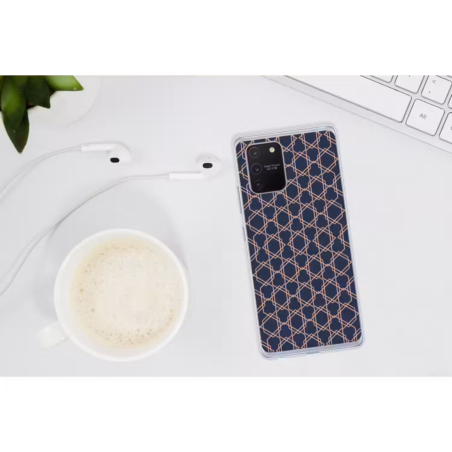Modern - Patroon - Donkerblauw - Roze Telefoonhoesje Samsung Galaxy S10 Lite klein 364 -oordopS10Lite