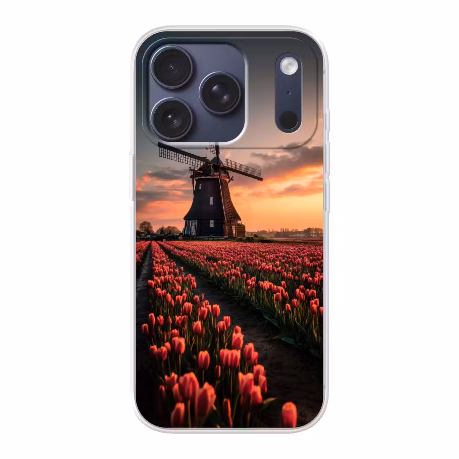 Molen - Zonsondergang - Tulpen - Rood Telefoonhoesje iPhone 17 Pro klein -3d