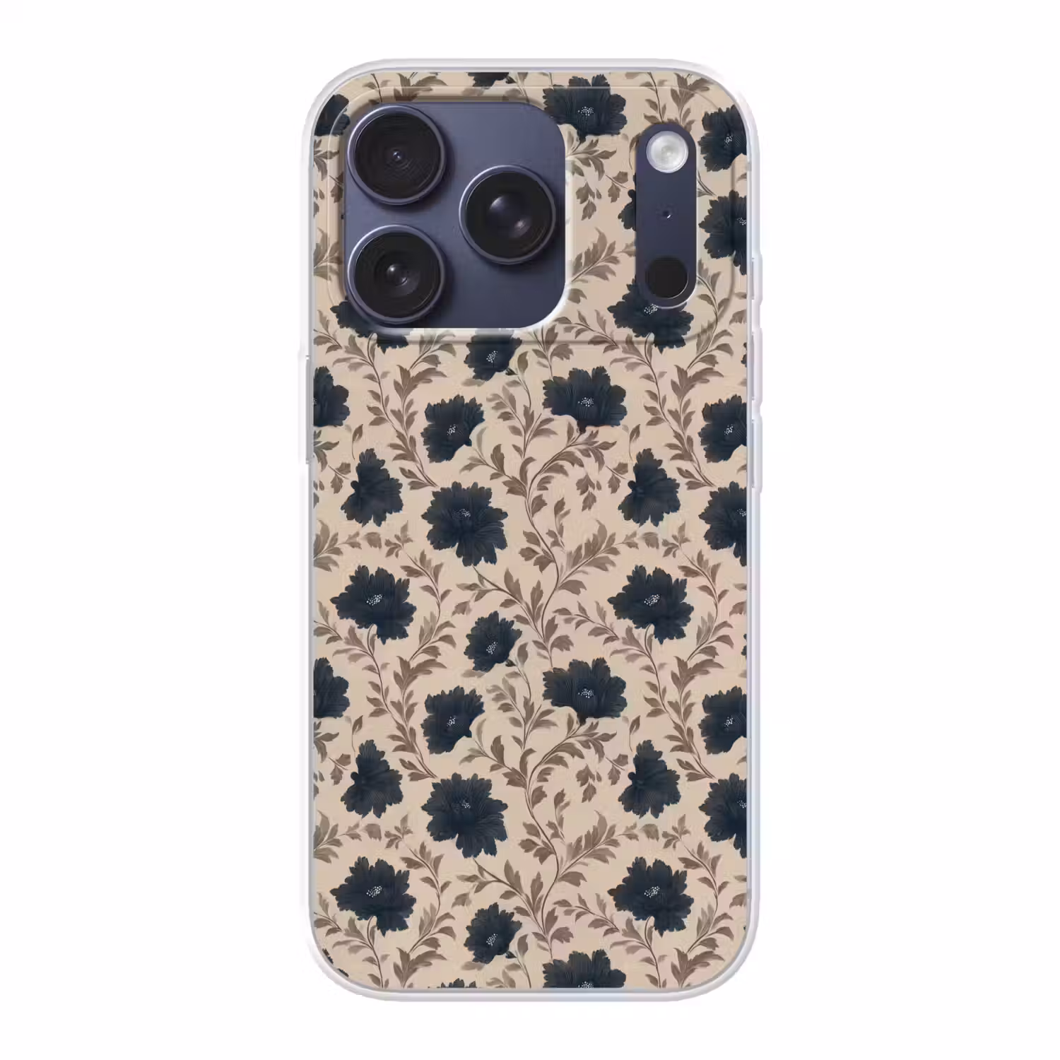 Motief - Bloemen - Zwart - Beige Telefoonhoesje iPhone 17 Pro klein 878 -3d