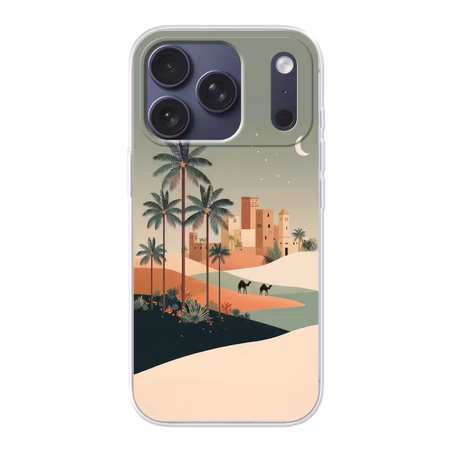 Nachtlandschap - Kamelen - Sterren - zandduinden Telefoonhoesje iPhone 17 Pro klein -3d