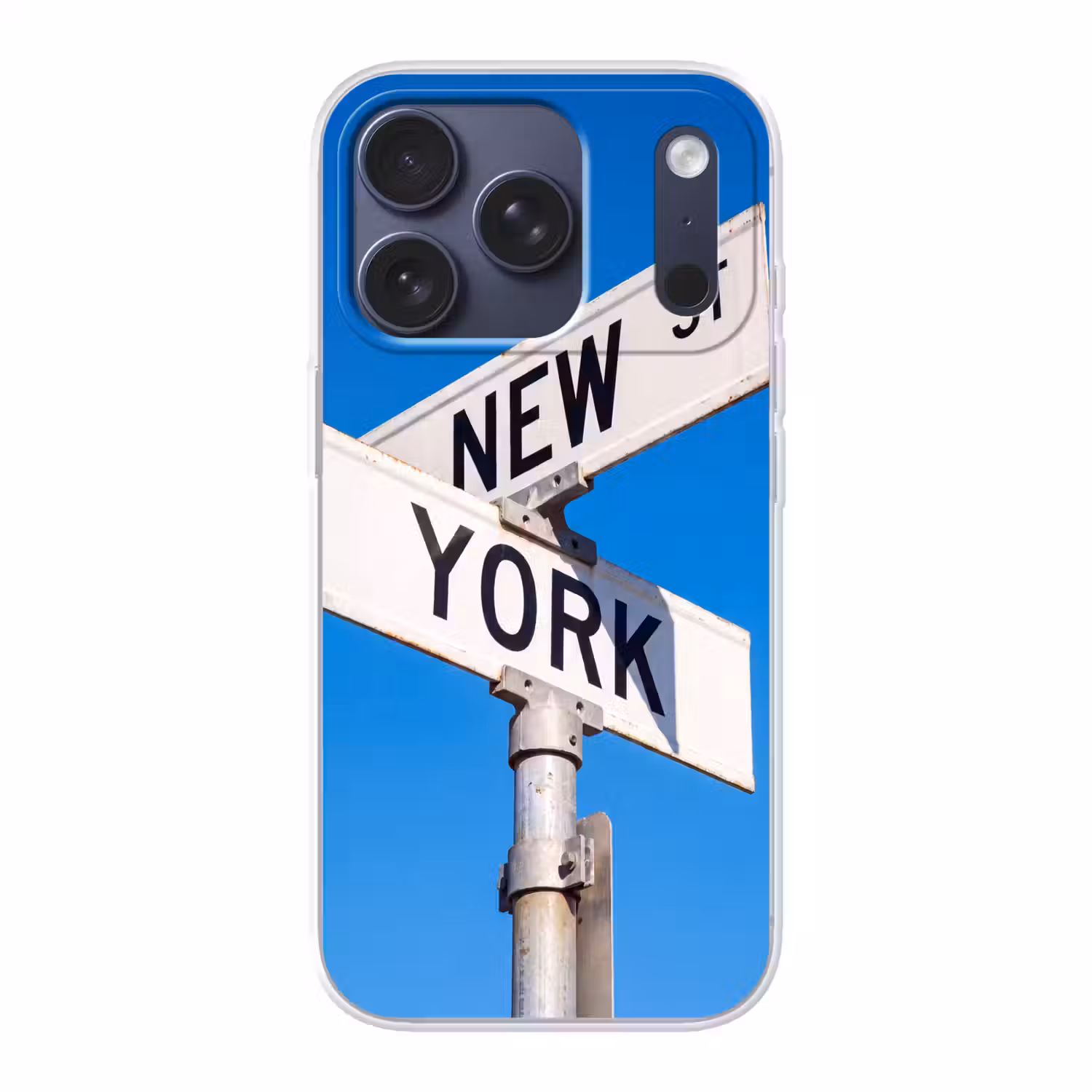 New York - Straatbord - Stad - Urban - Blauw Telefoonhoesje iPhone 17 Pro klein -3d