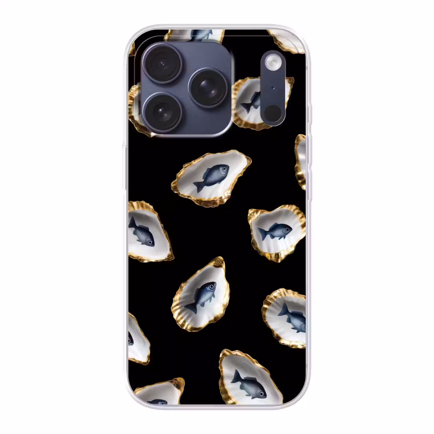 Oesters - Vissen - Blauw - Goud Telefoonhoesje iPhone 17 Pro klein -3d