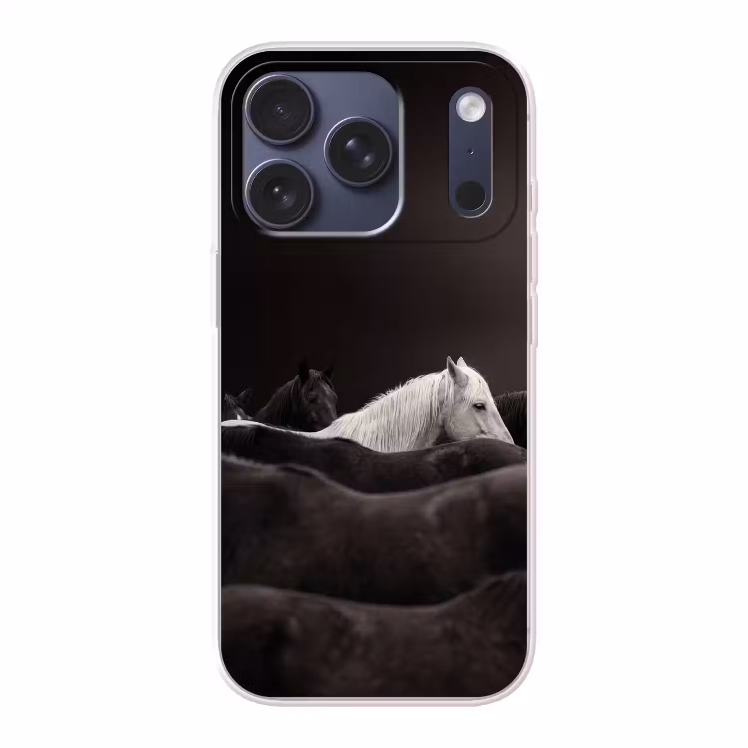 Paarden - Zwart - Wit - Kudde Telefoonhoesje iPhone 17 Pro klein -3d