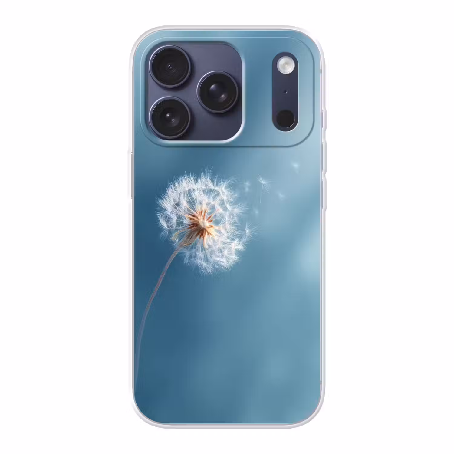 Paardenbloem - Wind - Blauw Telefoonhoesje iPhone 17 Pro klein -3d