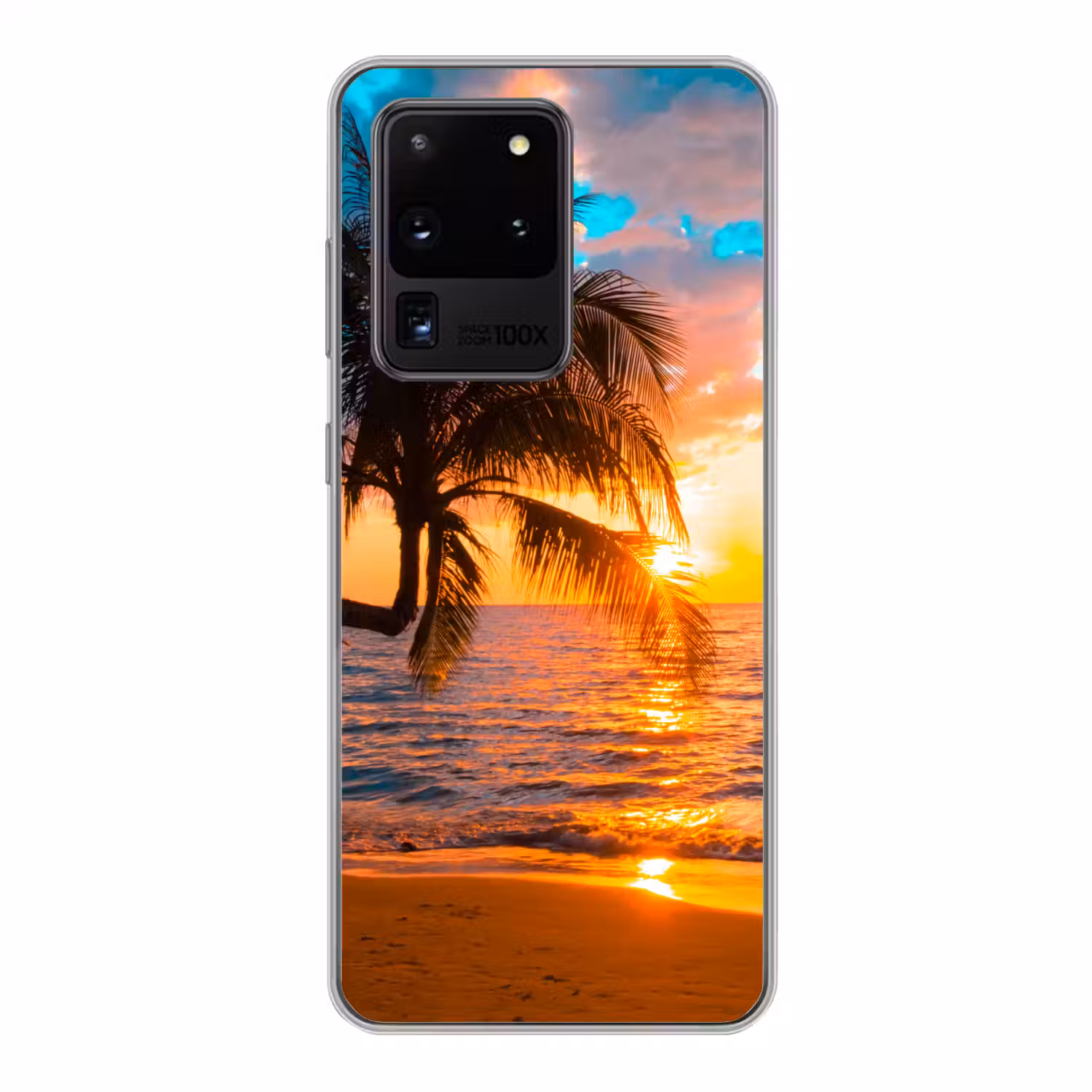 Palm - Zonsondergang - Horizon - Strand - Zee Telefoonhoesje Samsung Galaxy S20 Ultra klein -3d