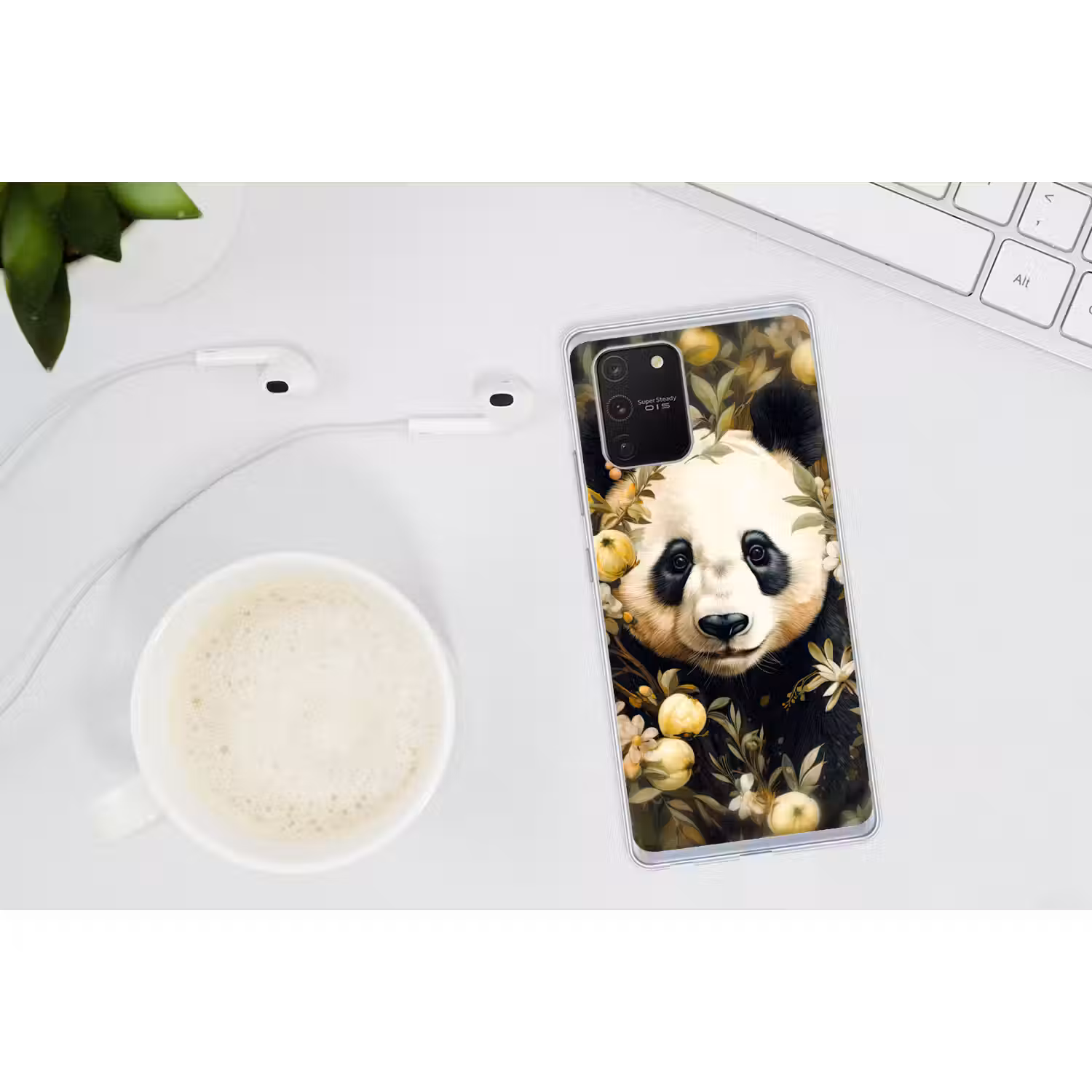 Panda - Pandabeer - Wilde dieren - Natuur - Bloemen Telefoonhoesje Samsung Galaxy S10 Lite klein -oordopS10Lite